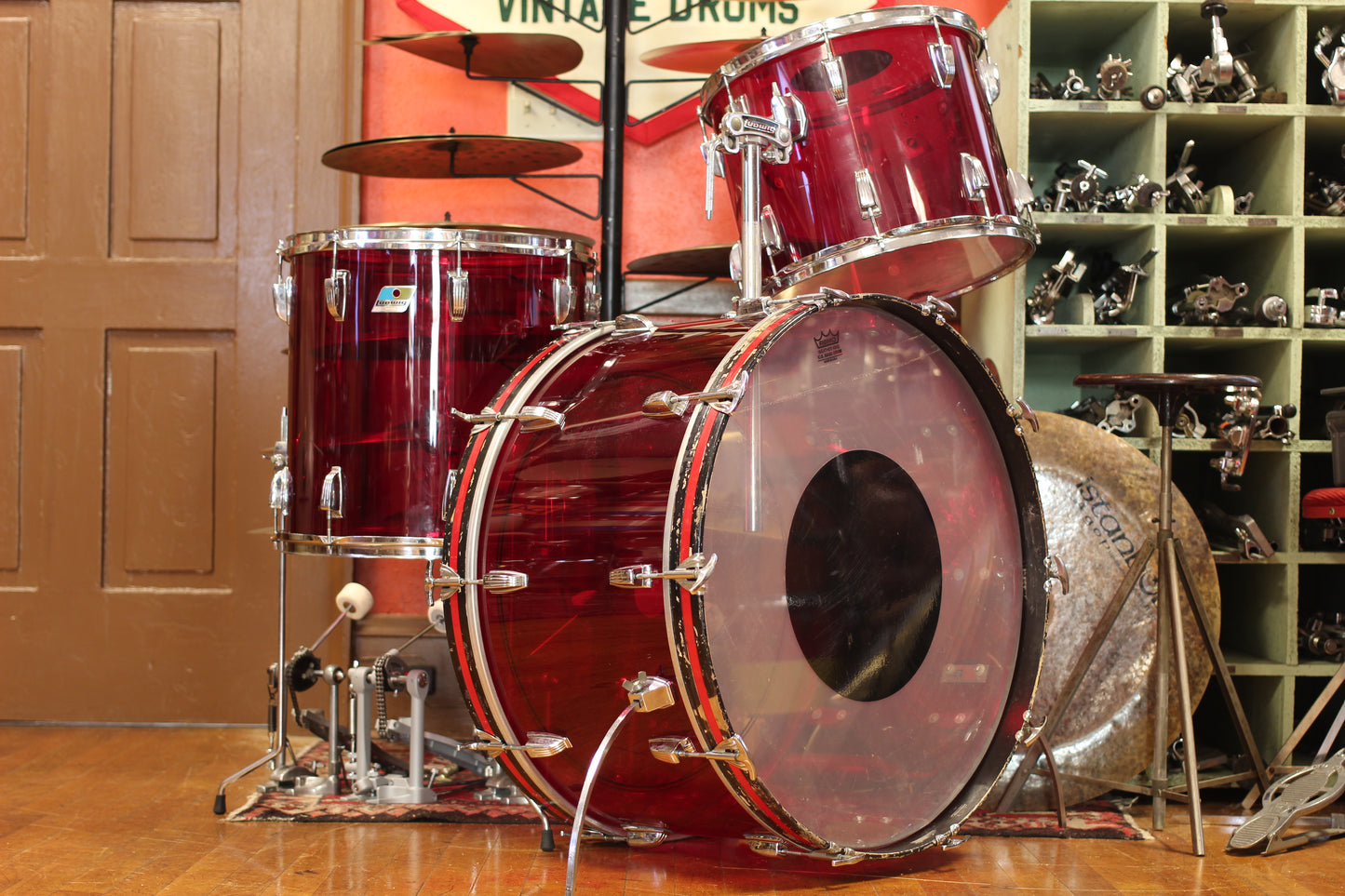 1970's Ludwig Vistalite 14x26 16x16 12x15 in Red Acrylic