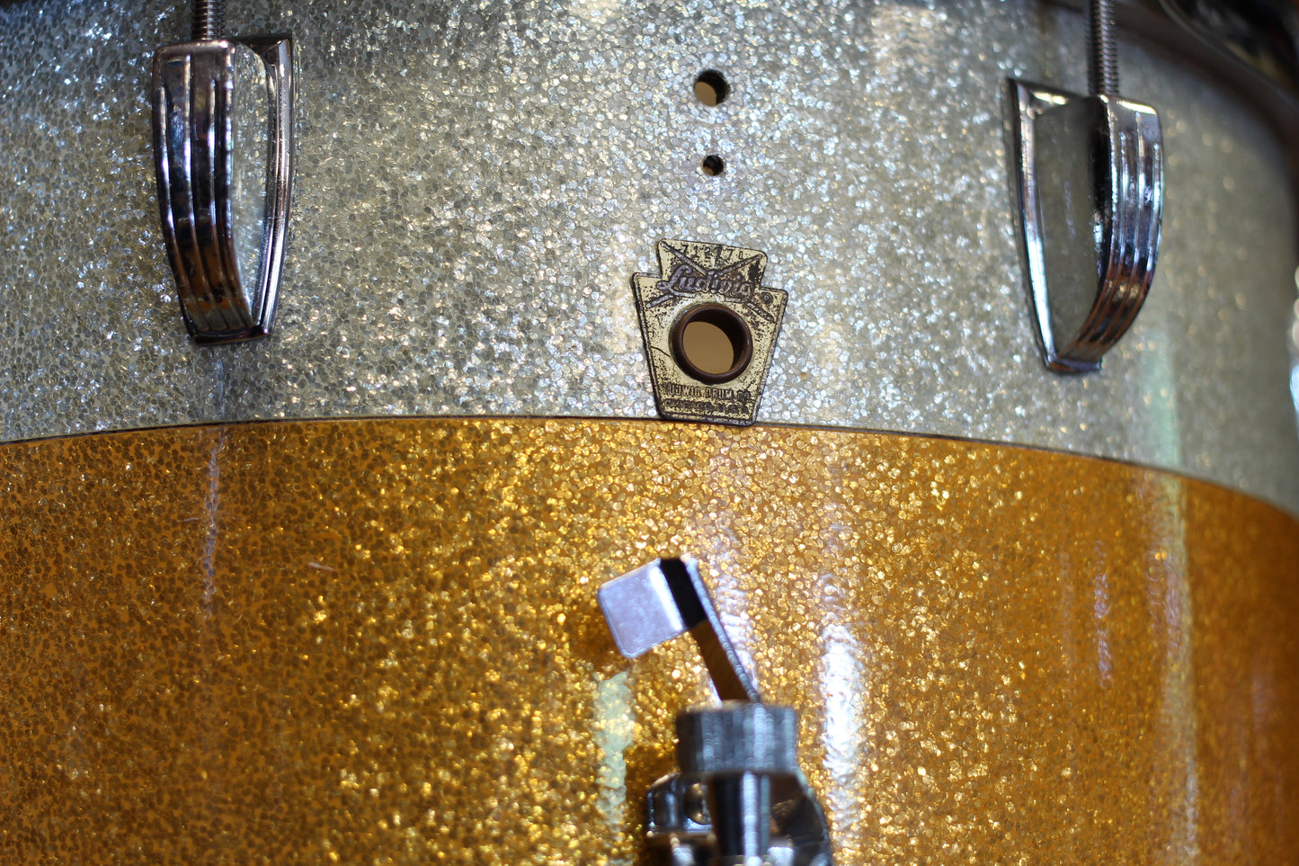 1969 Ludwig 10"x14" Marching Snare in Silver & Gold Sparkle Tri Band