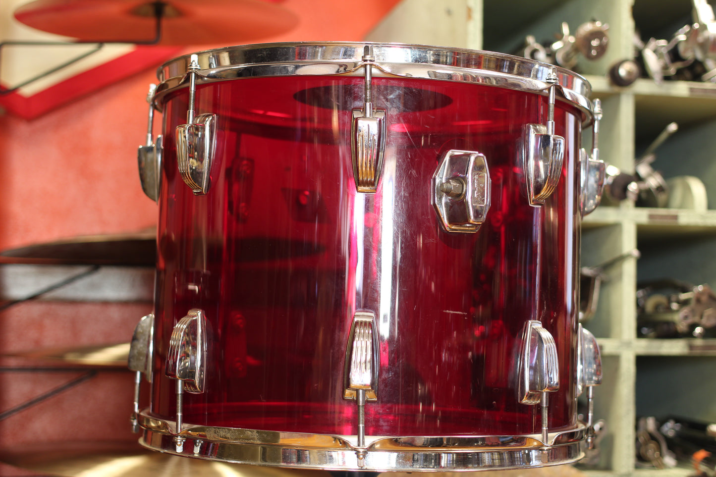 1970's Ludwig Vistalite 14x26 16x16 12x15 in Red Acrylic