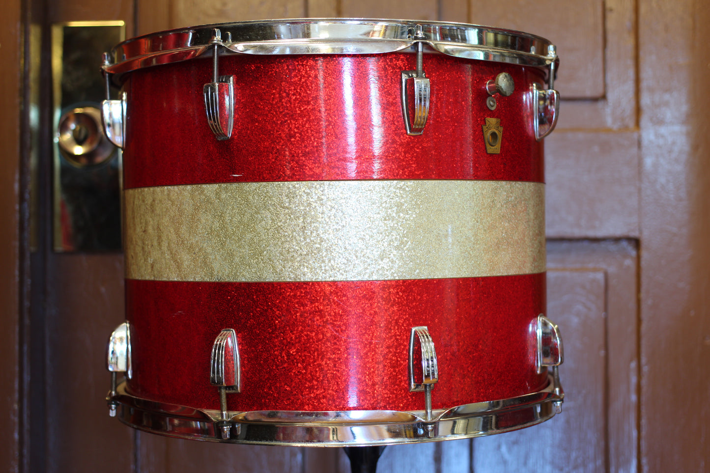 1968 Ludwig 12"x15" Tenor Drum in Red & Silver Sparkle Tri-Band