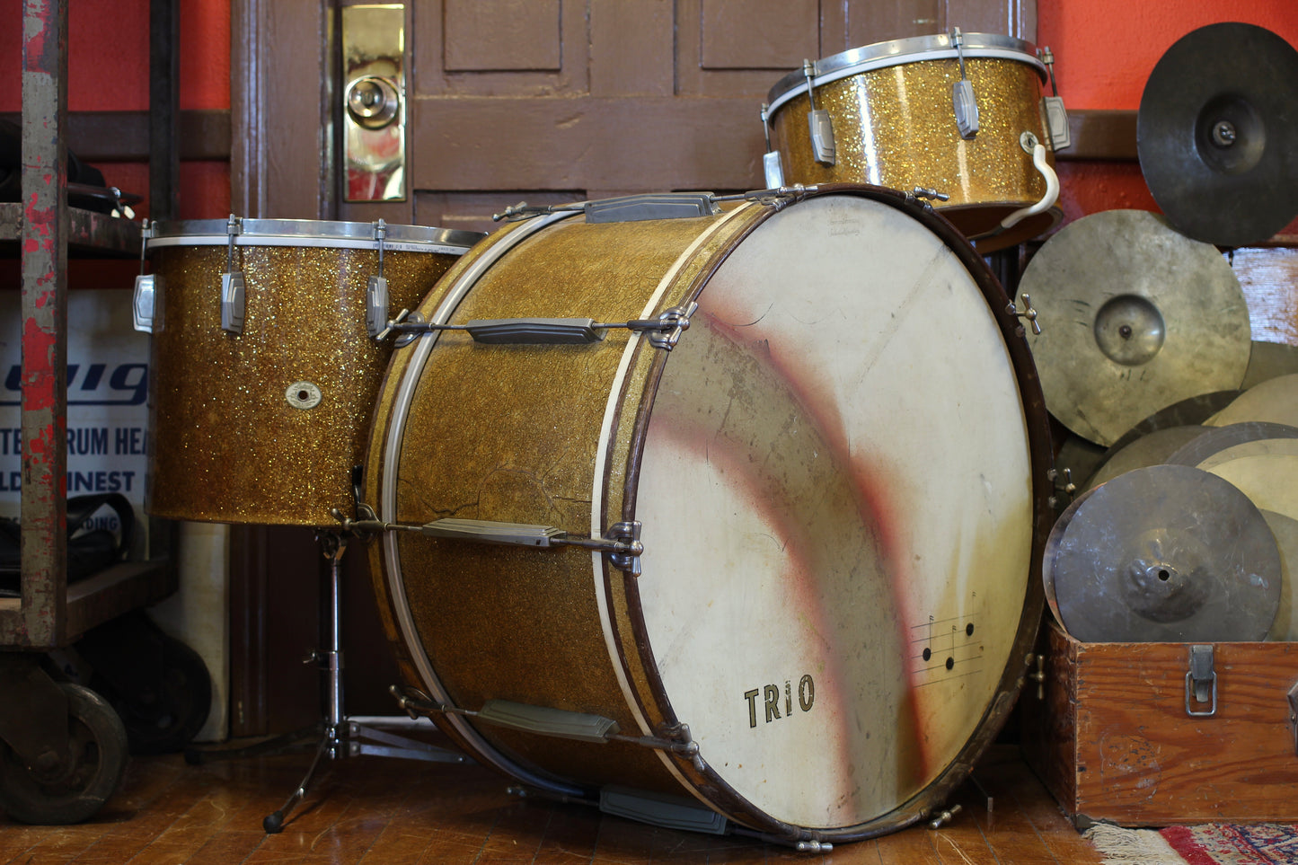 1941 Ludwig & Ludwig 'Swing Sensation' Outfit in Gold Flash Pearl 14x26 7.5x13 12.5x16