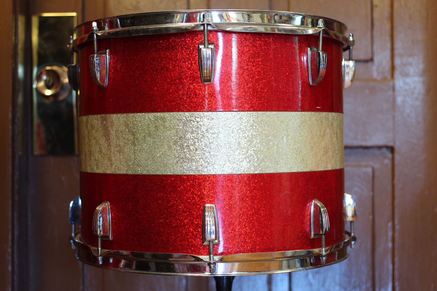 1968 Ludwig 12"x15" Tenor Drum in Red & Silver Sparkle Tri-Band