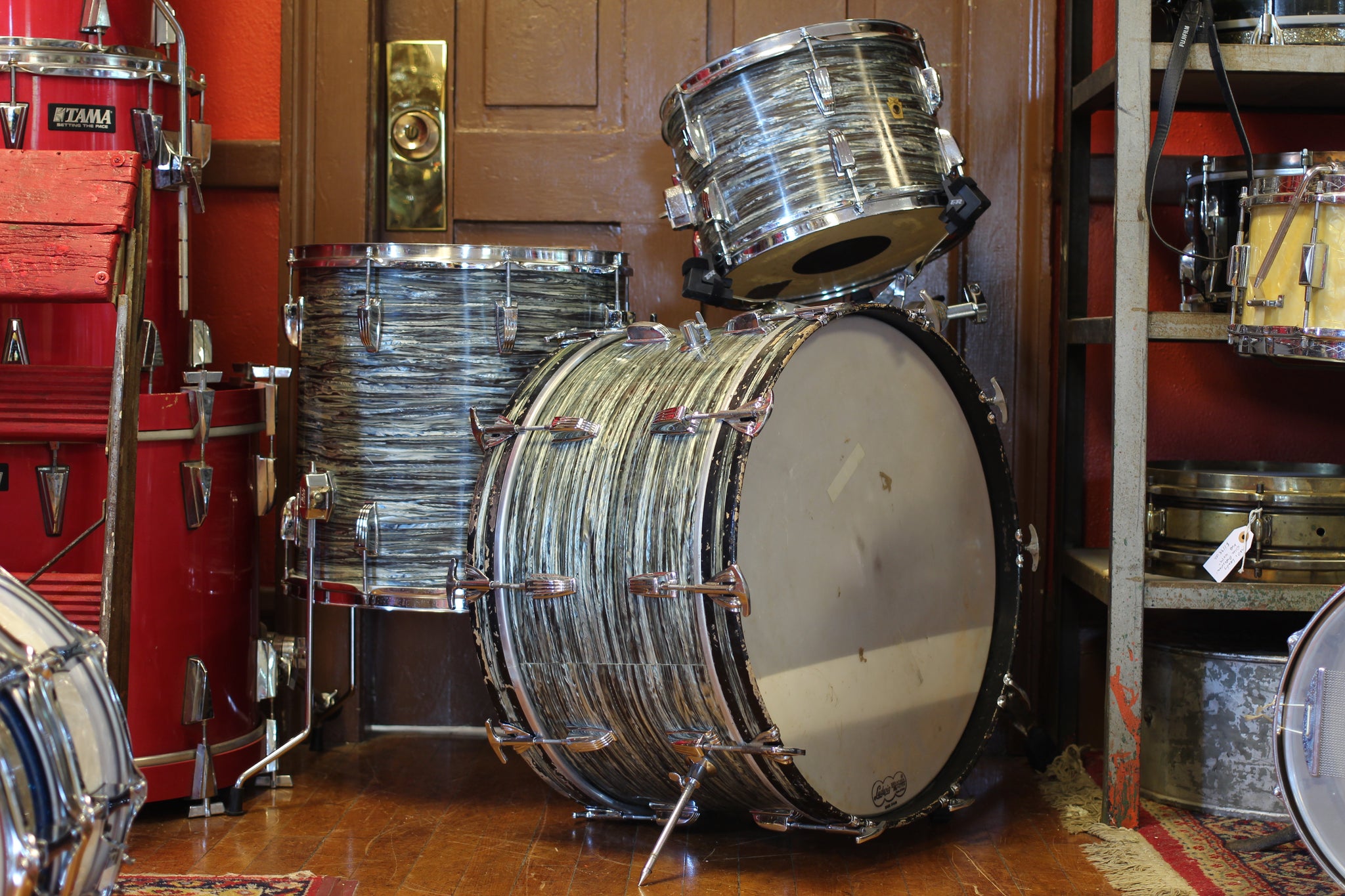 1960 S Ludwig New Yorker In Oyster Blue Pearl 12x22 16x16 9x13 Wood And Weather Drum Shop