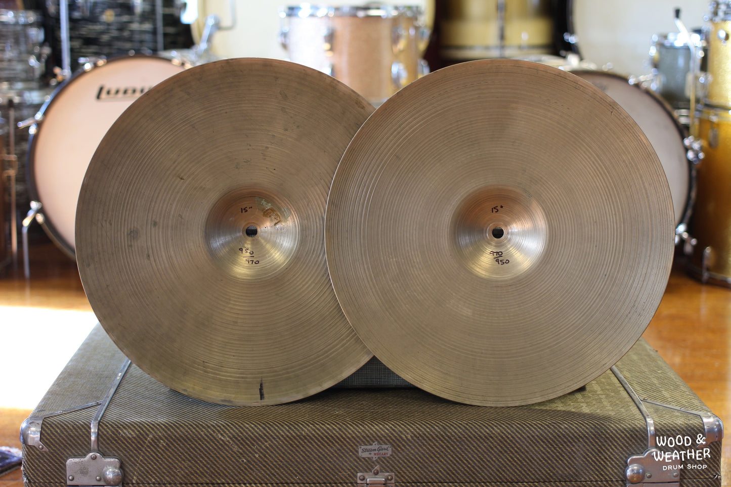 1950s A. Zildjian 15" "Small Stamp" Hi-Hat Cymbals 950/970g