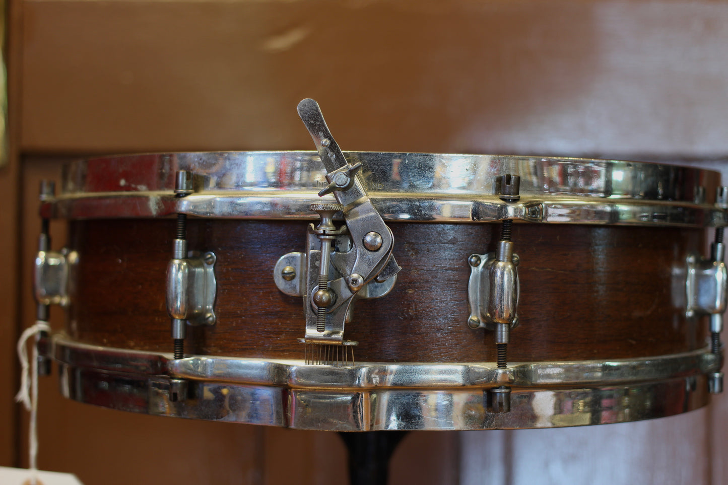1920's Leedy 'Separate Tension' Snare Drum 4"x14" Solid Walnut