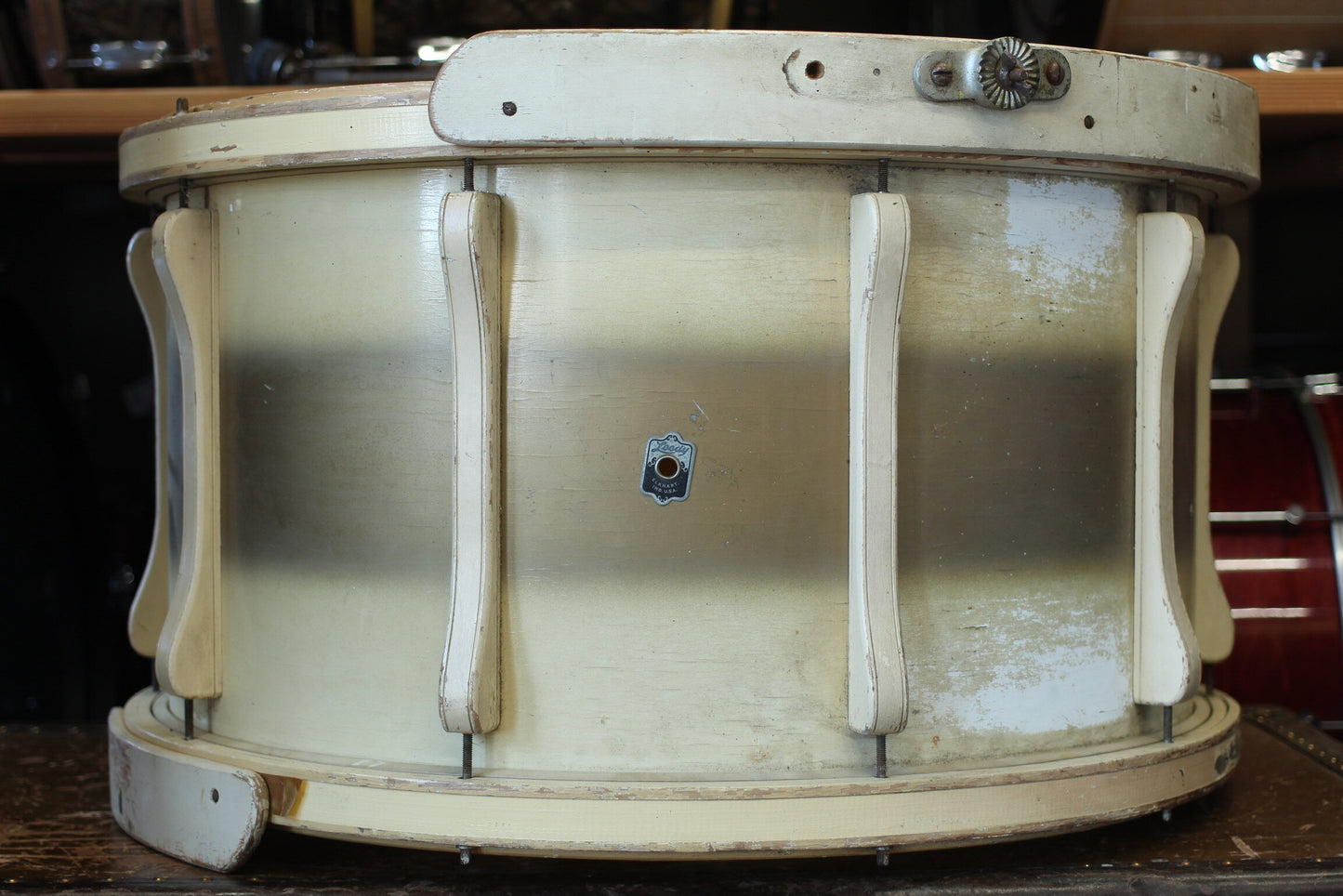 1940's Leedy 'Dreadnaught' Bass Drum 14"x26" in Cream & Gold Duco