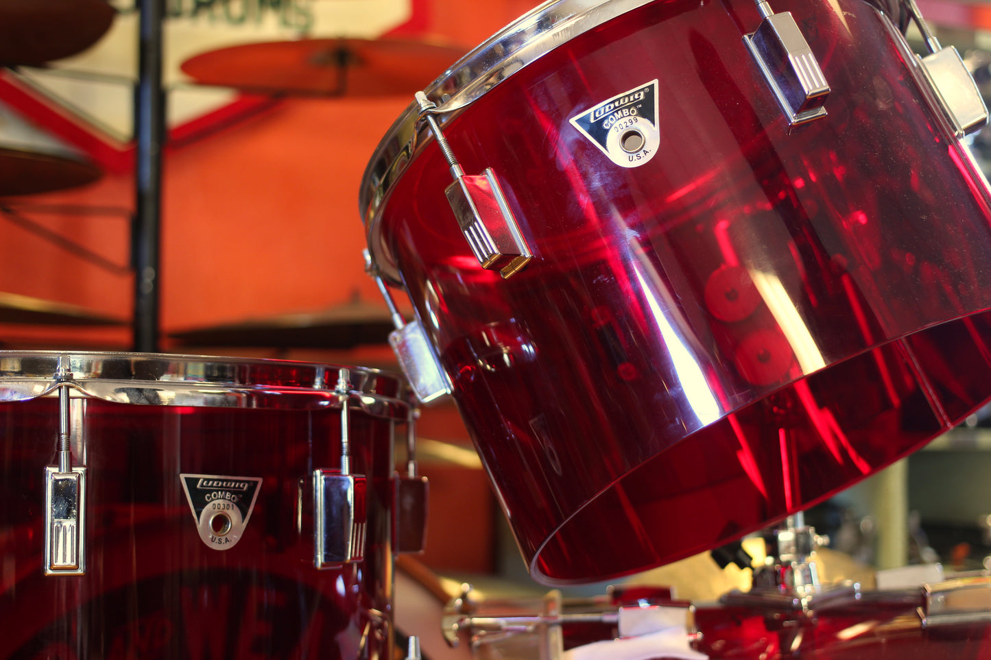 1970's Ludwig Combo outfit in Red Vistalite 14x22 16x16 9x13 8x12
