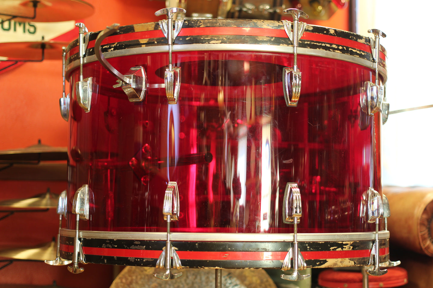 1970's Ludwig Vistalite 14x26 16x16 12x15 in Red Acrylic