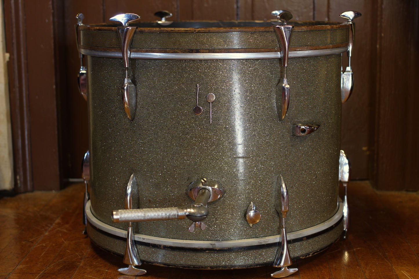1950's Sonor Chicago Star Outfit in Black & Silver Striped Glitter 14x20 14x16 8x13