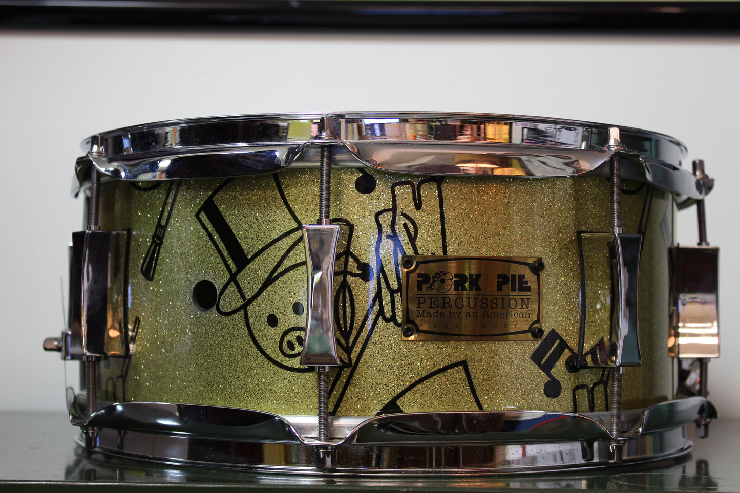 Pork Pie 6"x13" Heavy Brass Snare Drum in Gold Sparkle Top Hat & Cane