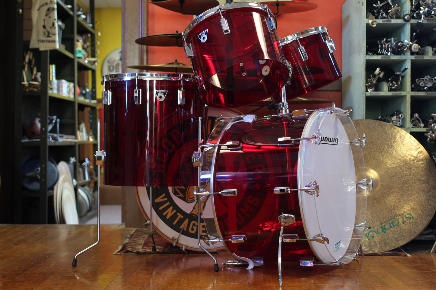 1970's Ludwig Combo outfit in Red Vistalite 14x22 16x16 9x13 8x12
