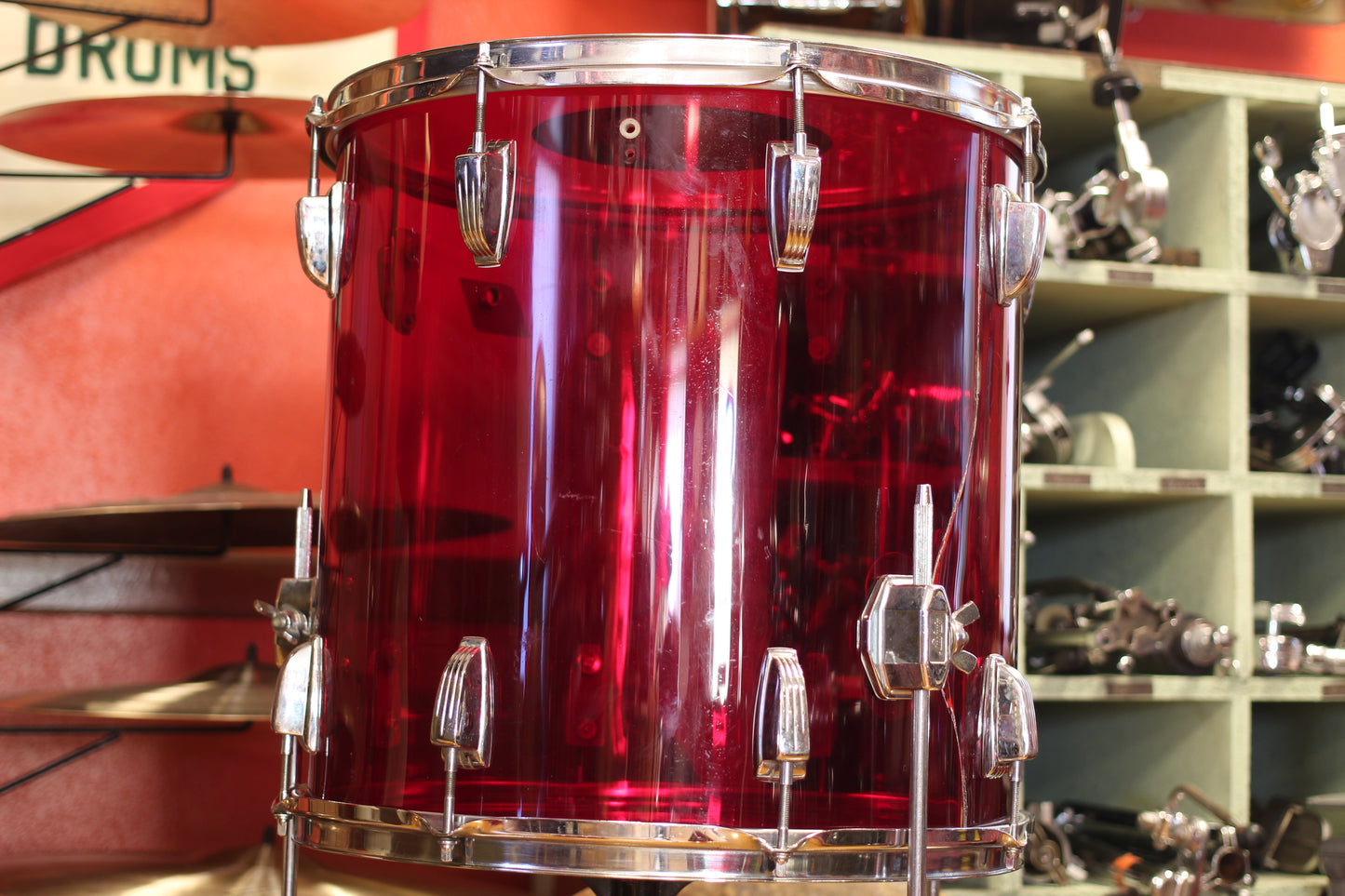 1970's Ludwig Vistalite 14x26 16x16 12x15 in Red Acrylic