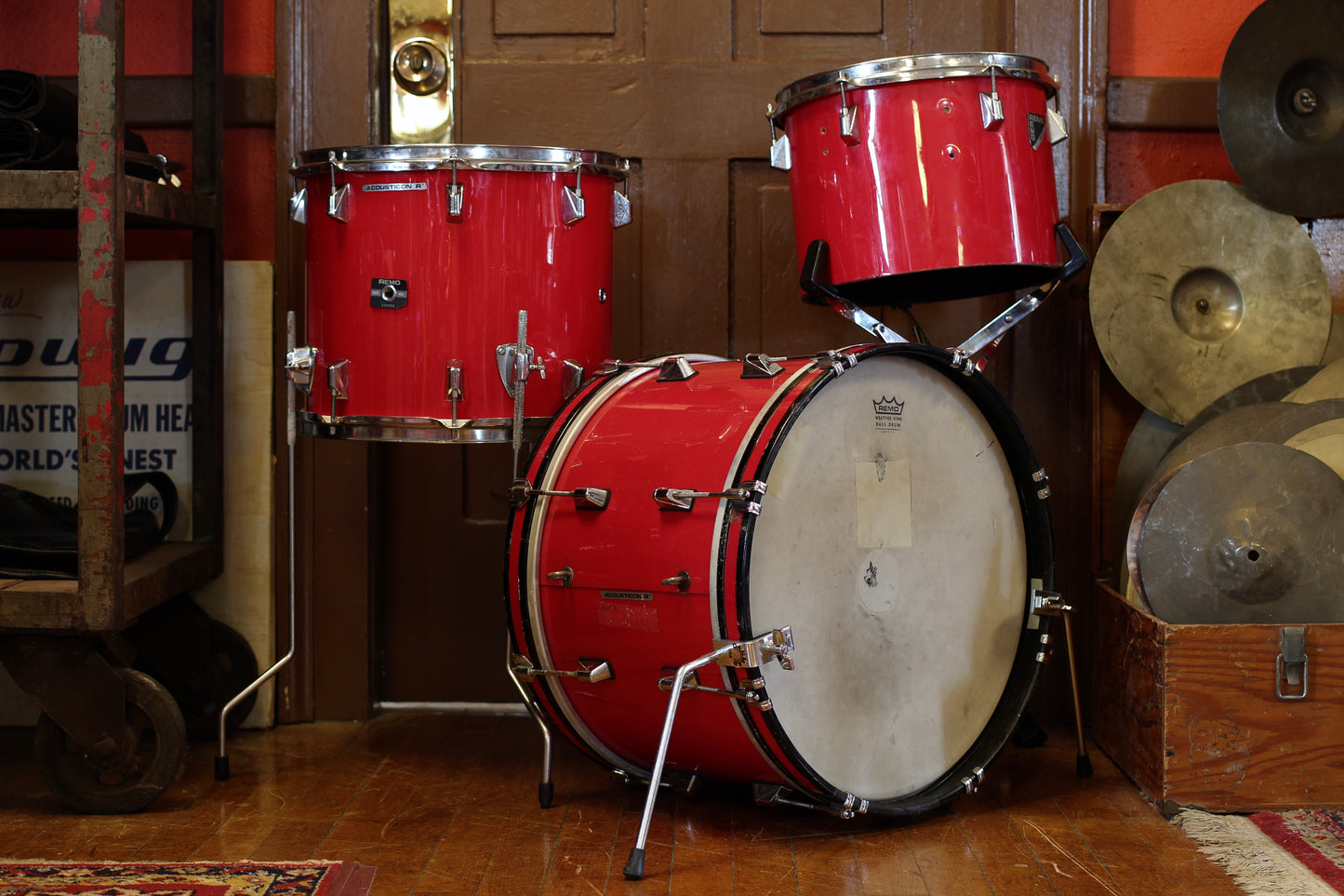 1990's Remo Acousticon 516 Bop kit in Cherry Red 12x18 12x14 9x12