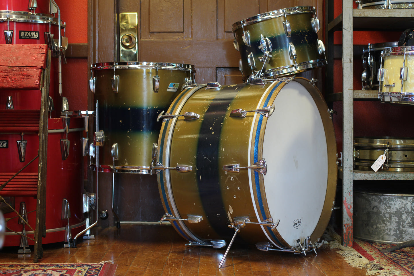 1960/70's Ludwig Deluxe Classic in Gold & Blue Duco 14x24 16x16 9x13