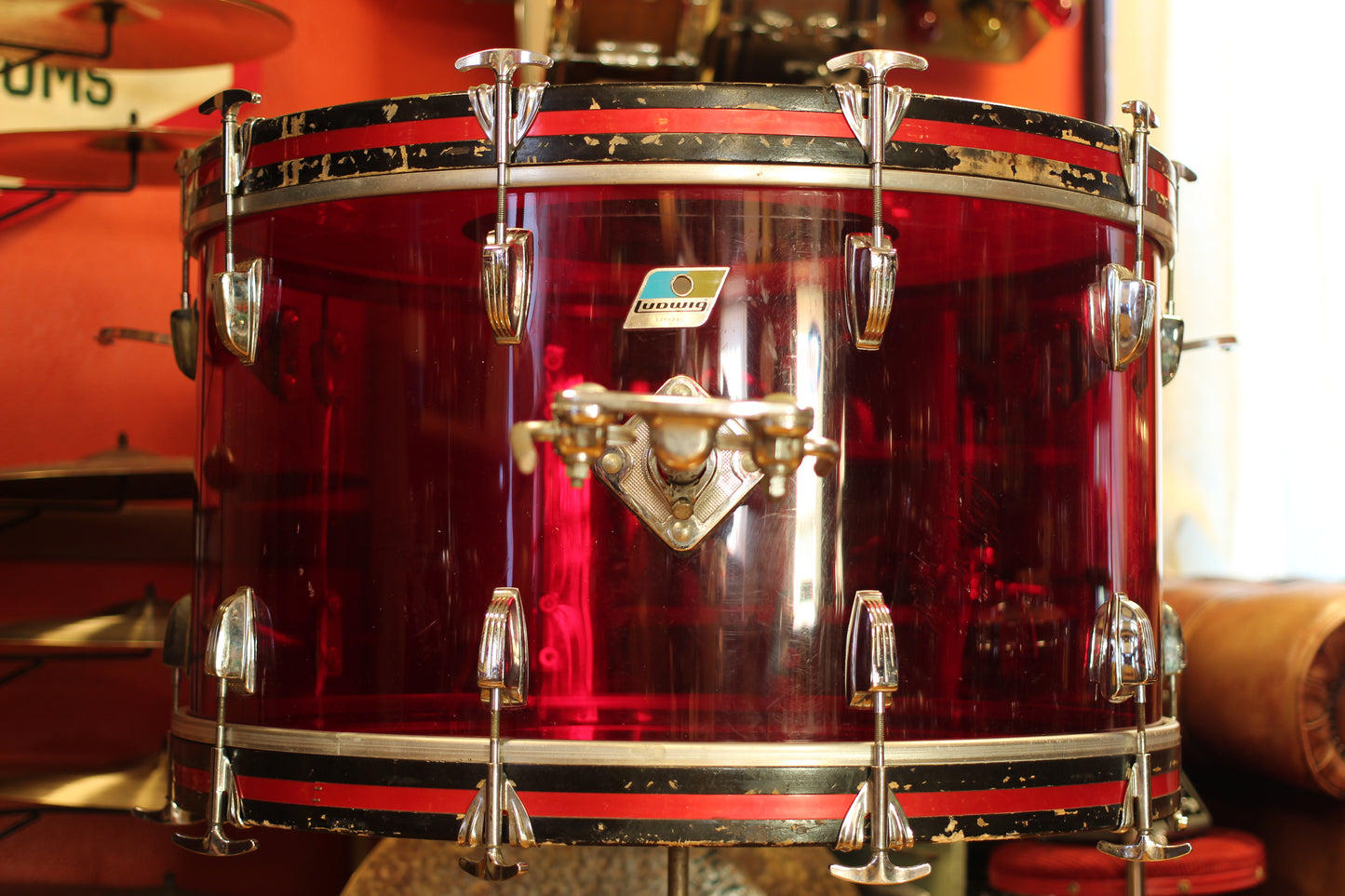 1970's Ludwig Vistalite 14x26 16x16 12x15 in Red Acrylic