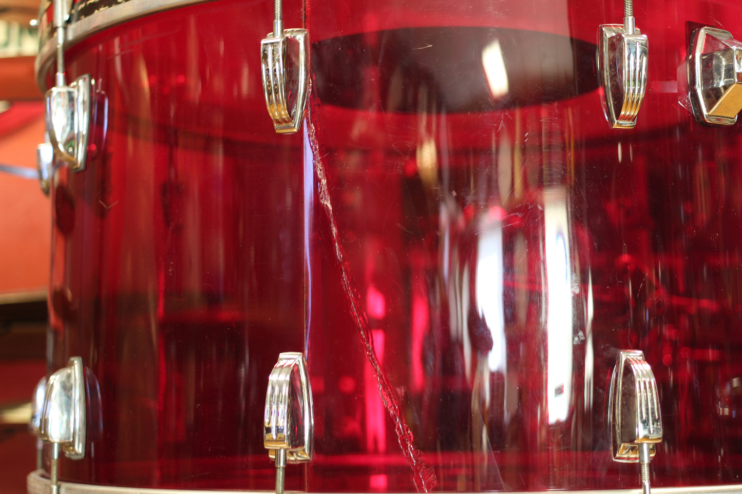 1970's Ludwig Vistalite 14x26 16x16 12x15 in Red Acrylic