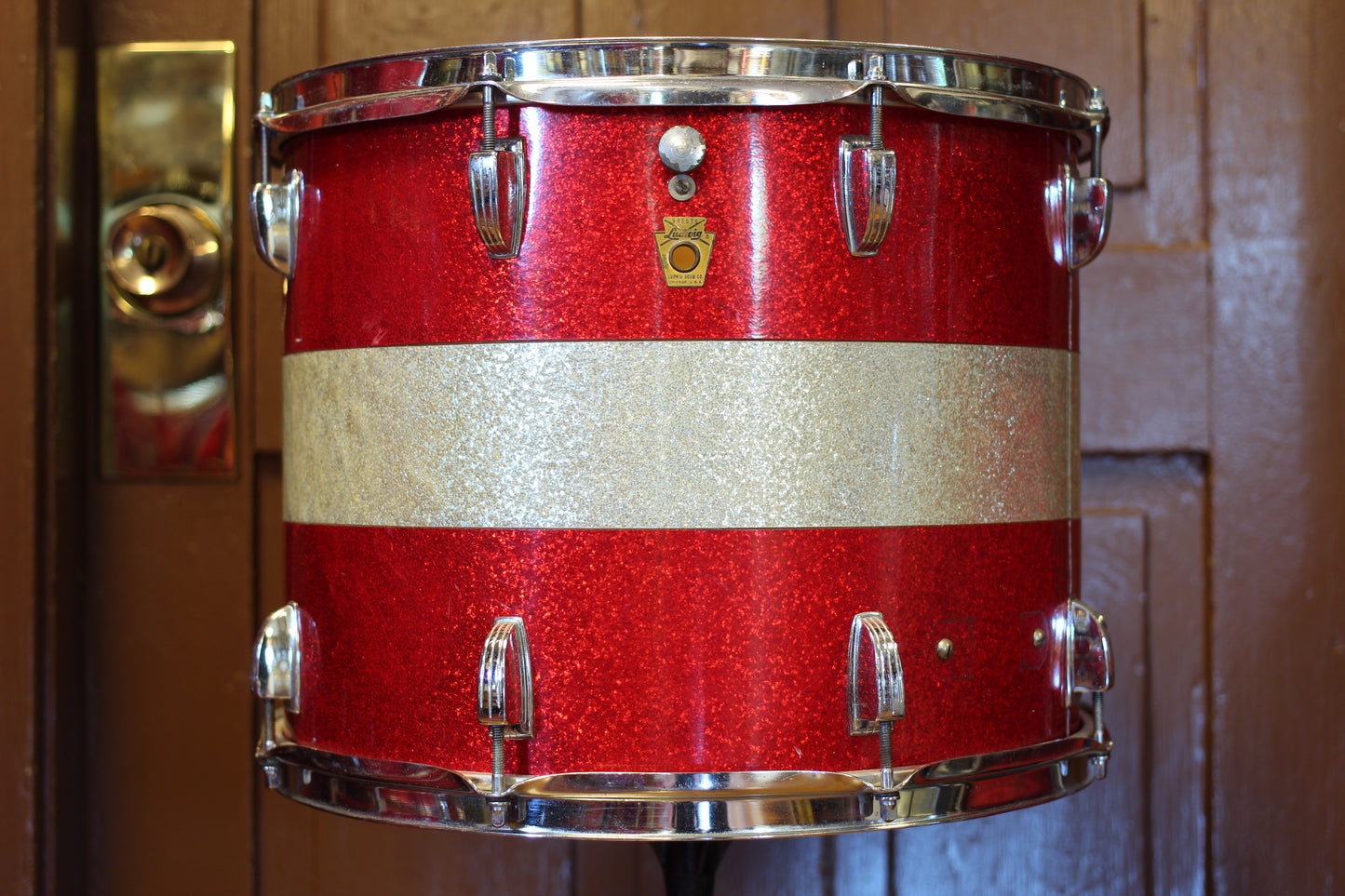 1968 Ludwig 12"x15" Tenor Drum in Red & Silver Sparkle Tri-Band