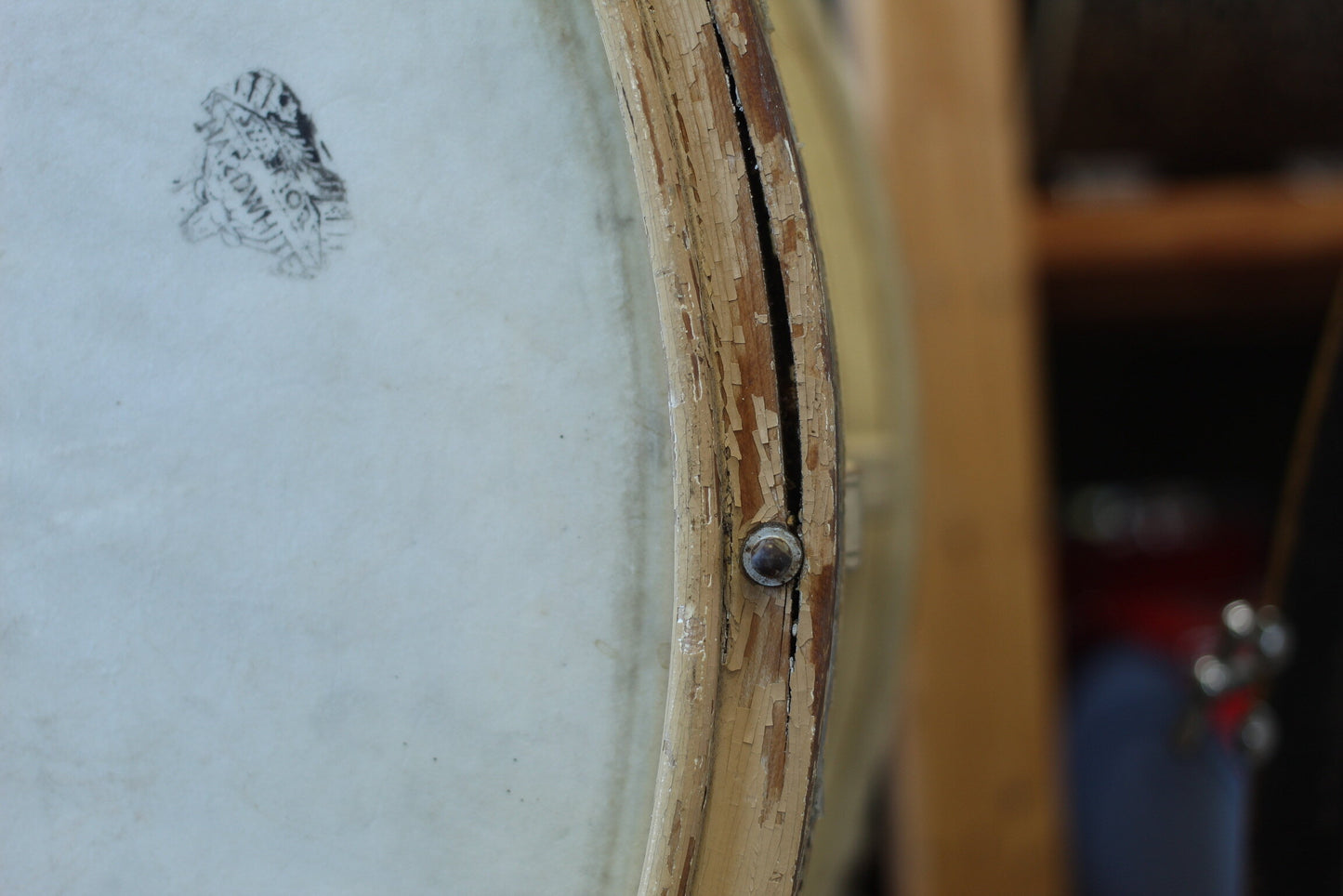 1940's Leedy 'Dreadnaught' Bass Drum 14"x26" in Cream & Gold Duco