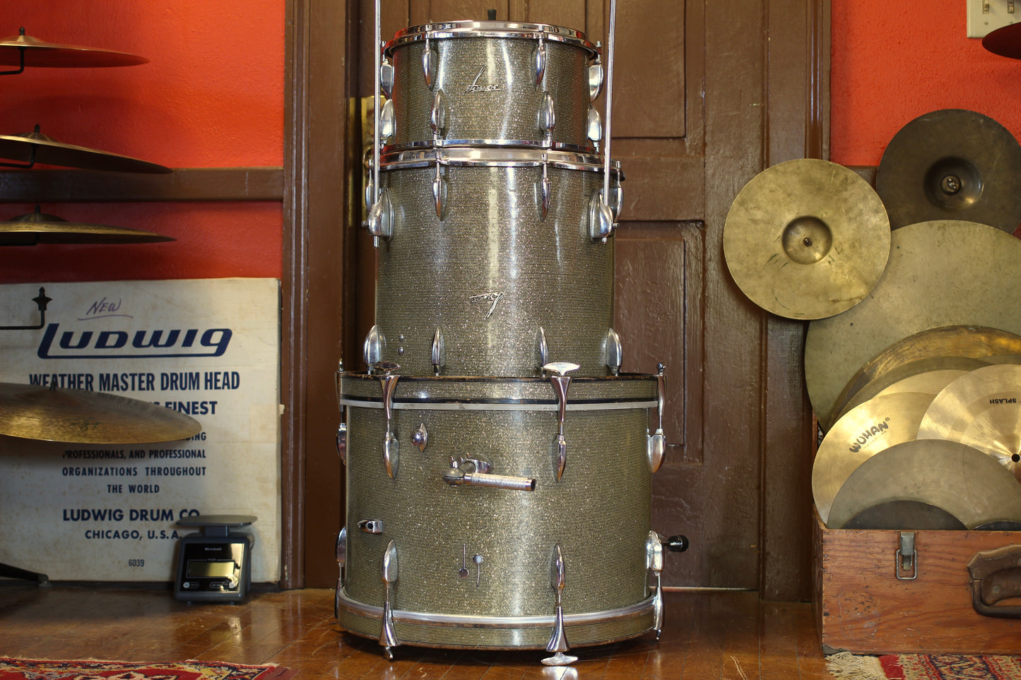 1950's Sonor Chicago Star Outfit in Black & Silver Striped Glitter 14x20 14x16 8x13