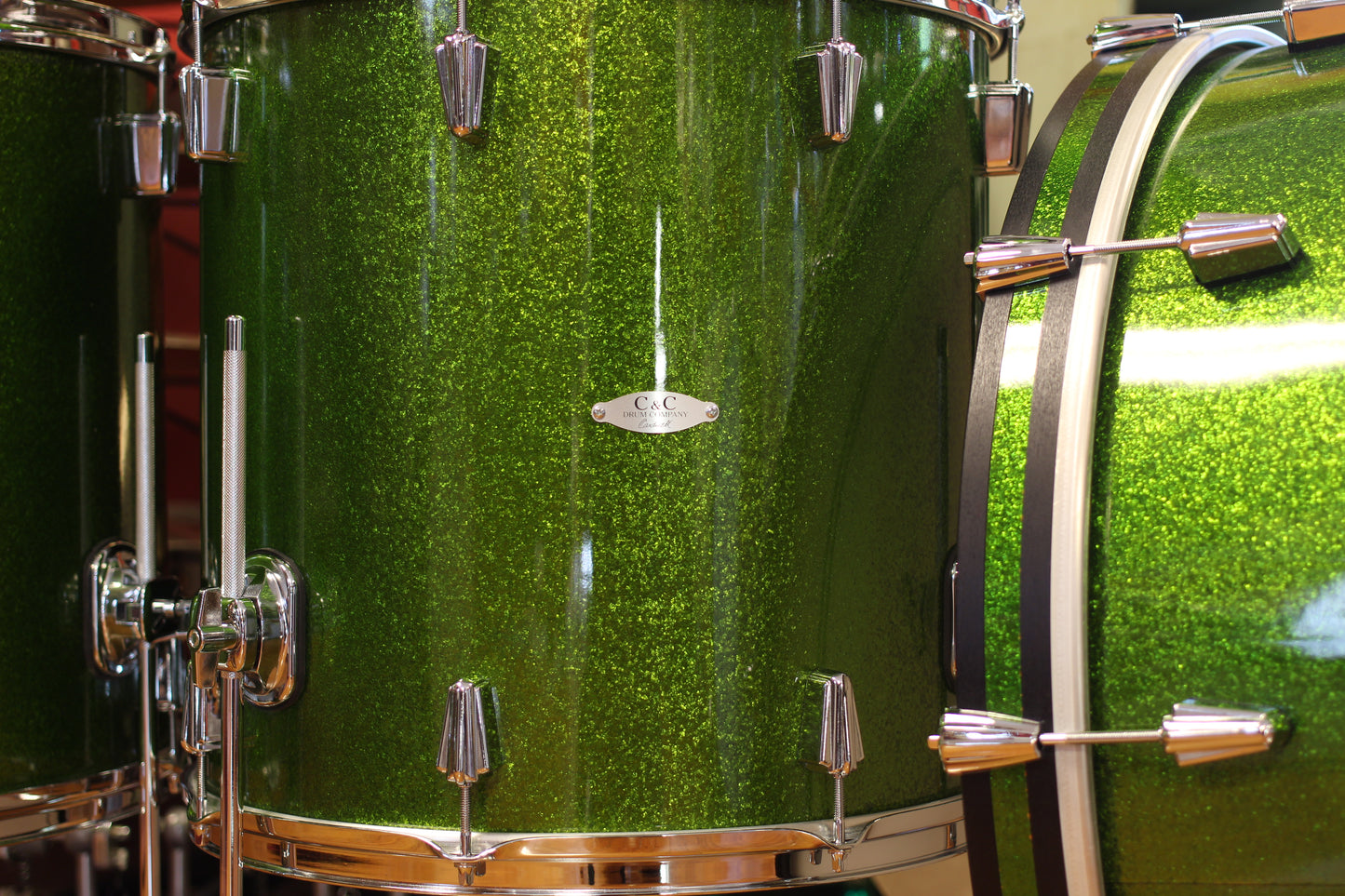 Used - C&C Drum Co. 12th & Vine in Kermit Green Sparkle 12x26 16x18 16x16 10x14