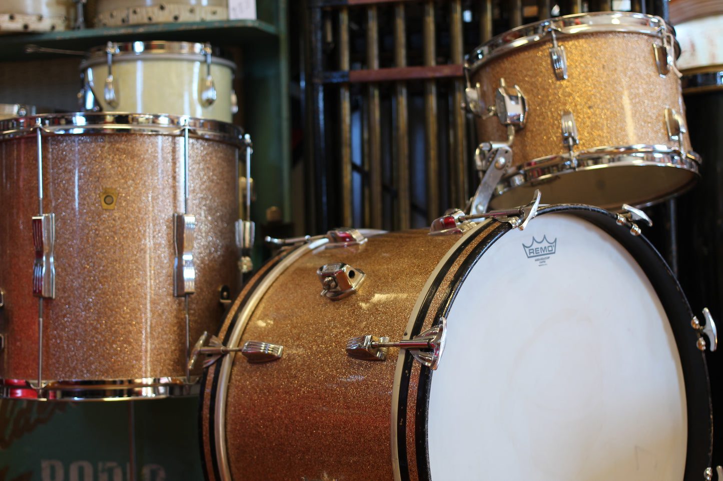 1960's Ludwig Downbeat in Champagne Sparkle 14x20 14x14 8x12