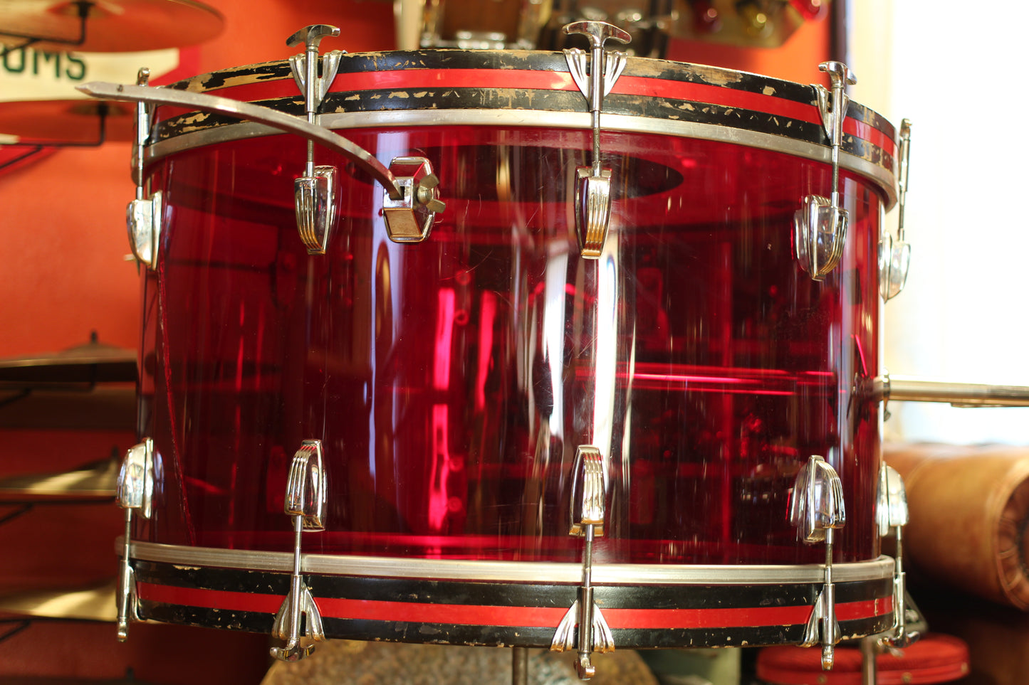 1970's Ludwig Vistalite 14x26 16x16 12x15 in Red Acrylic