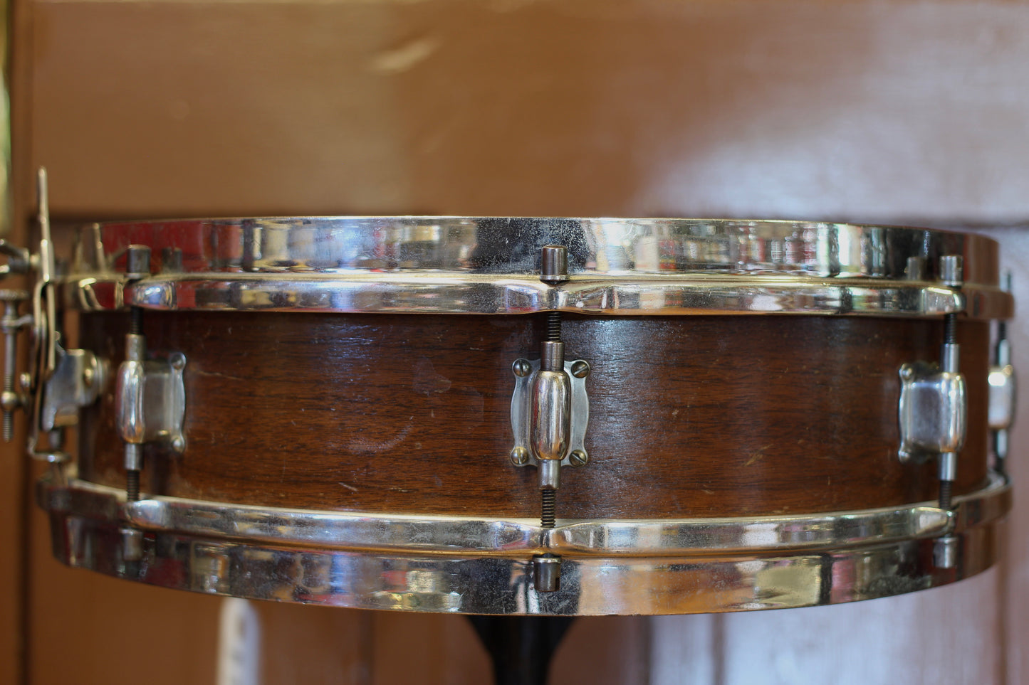 1920's Leedy 'Separate Tension' Snare Drum 4"x14" Solid Walnut