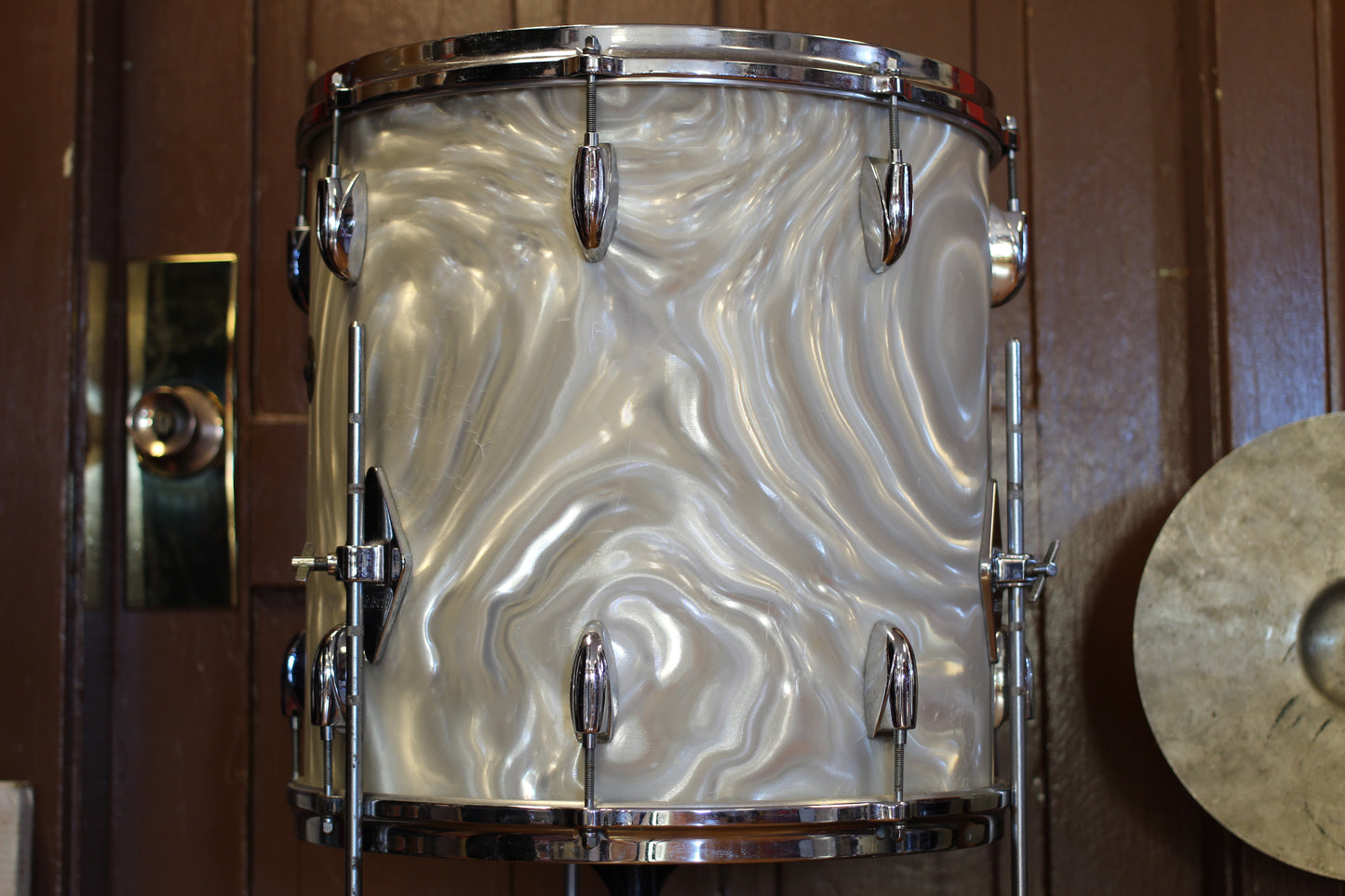 1960's Gretsch Bop Outfit in Silver Satin Flame 14x20 16x16 8x12 5.5x14