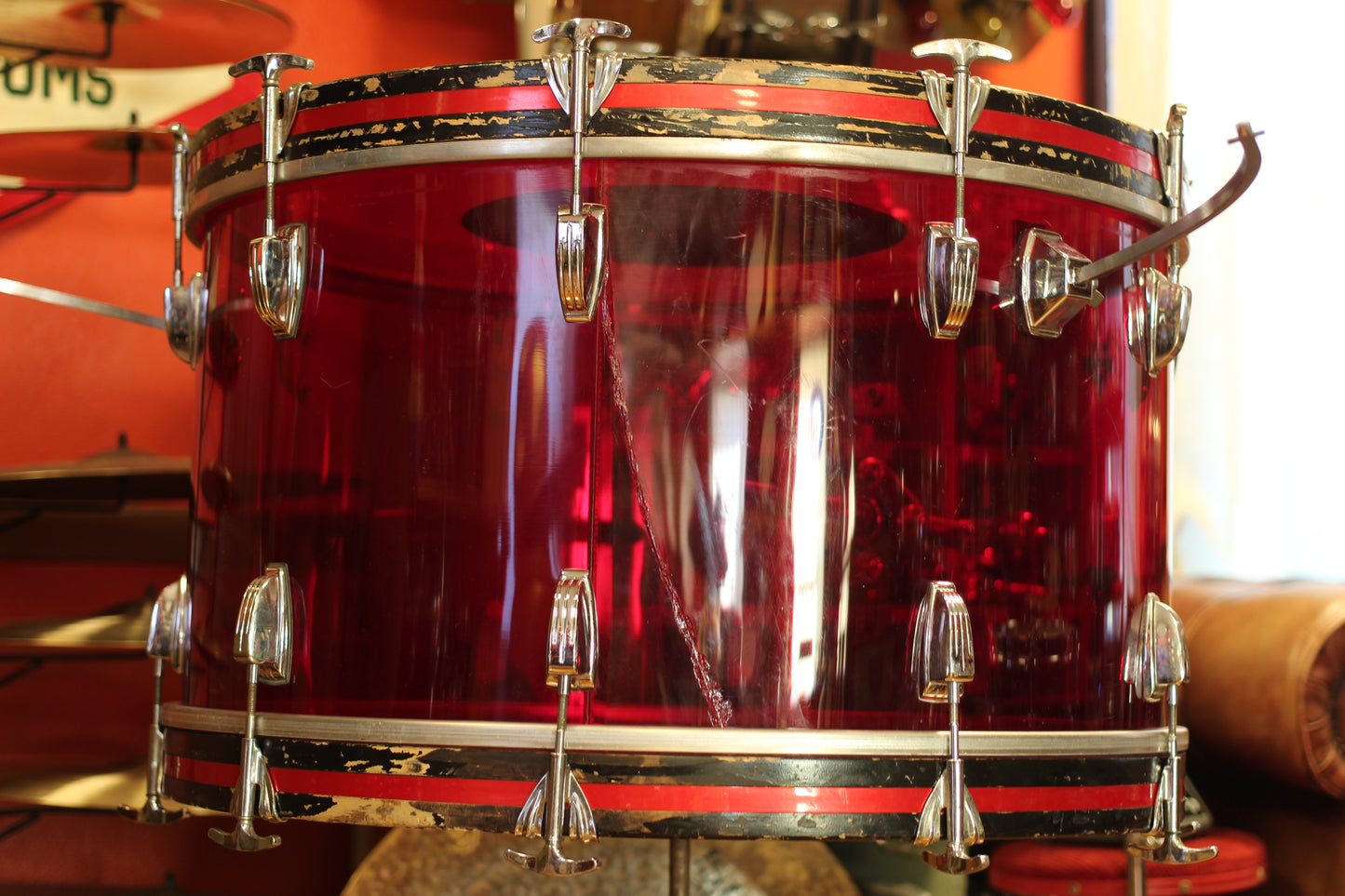 1970's Ludwig Vistalite 14x26 16x16 12x15 in Red Acrylic