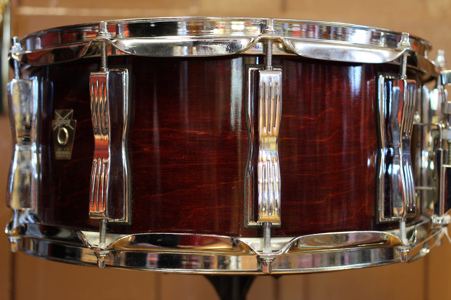 1997 Ludwig Classic Maple Snare Drum 6.5"x14" in Natural Mahogany