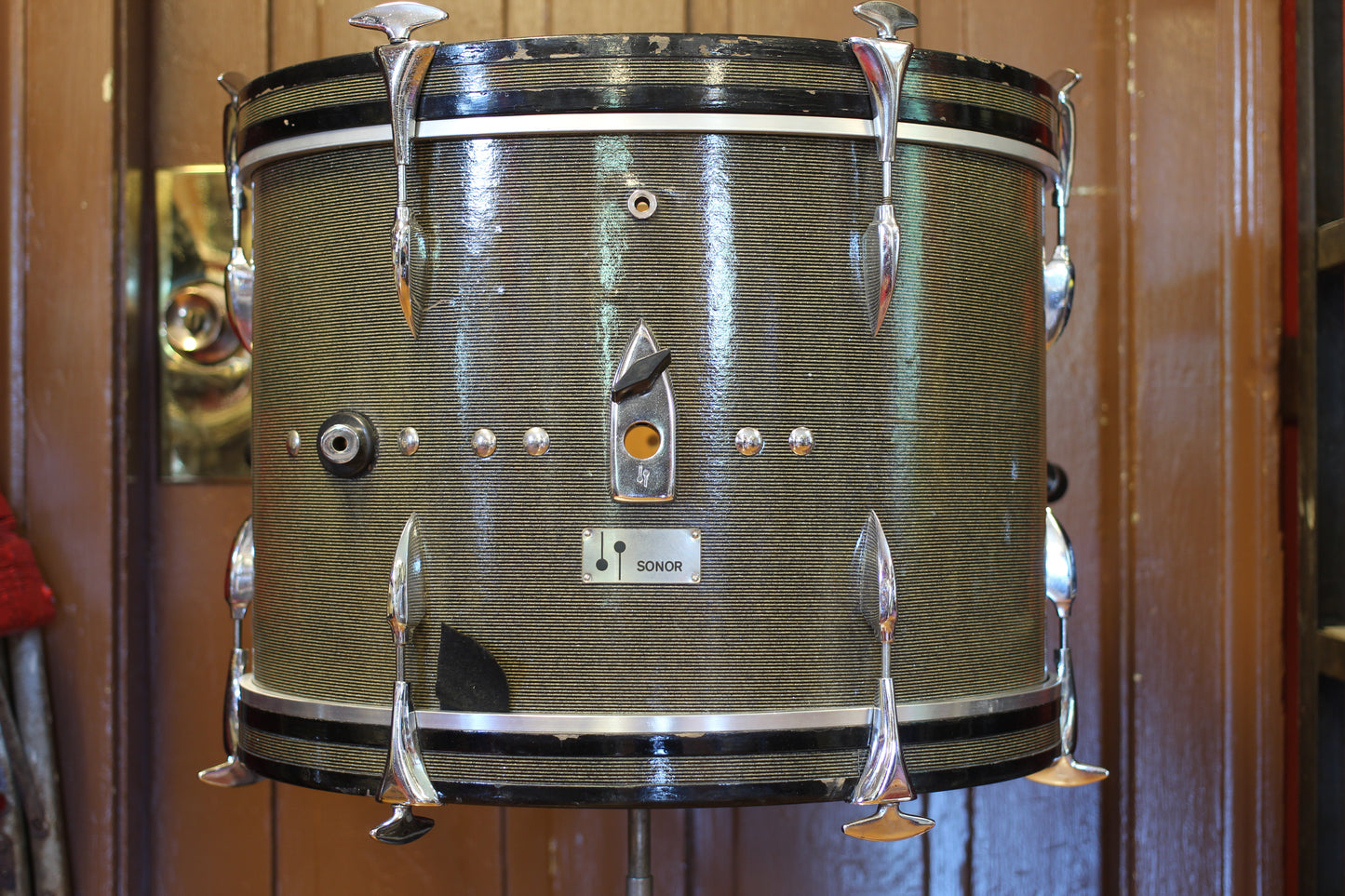 1960's Sonor Chicago Star Outfit in Black & Silver Striped Glitter 14x20 14x16 8x13