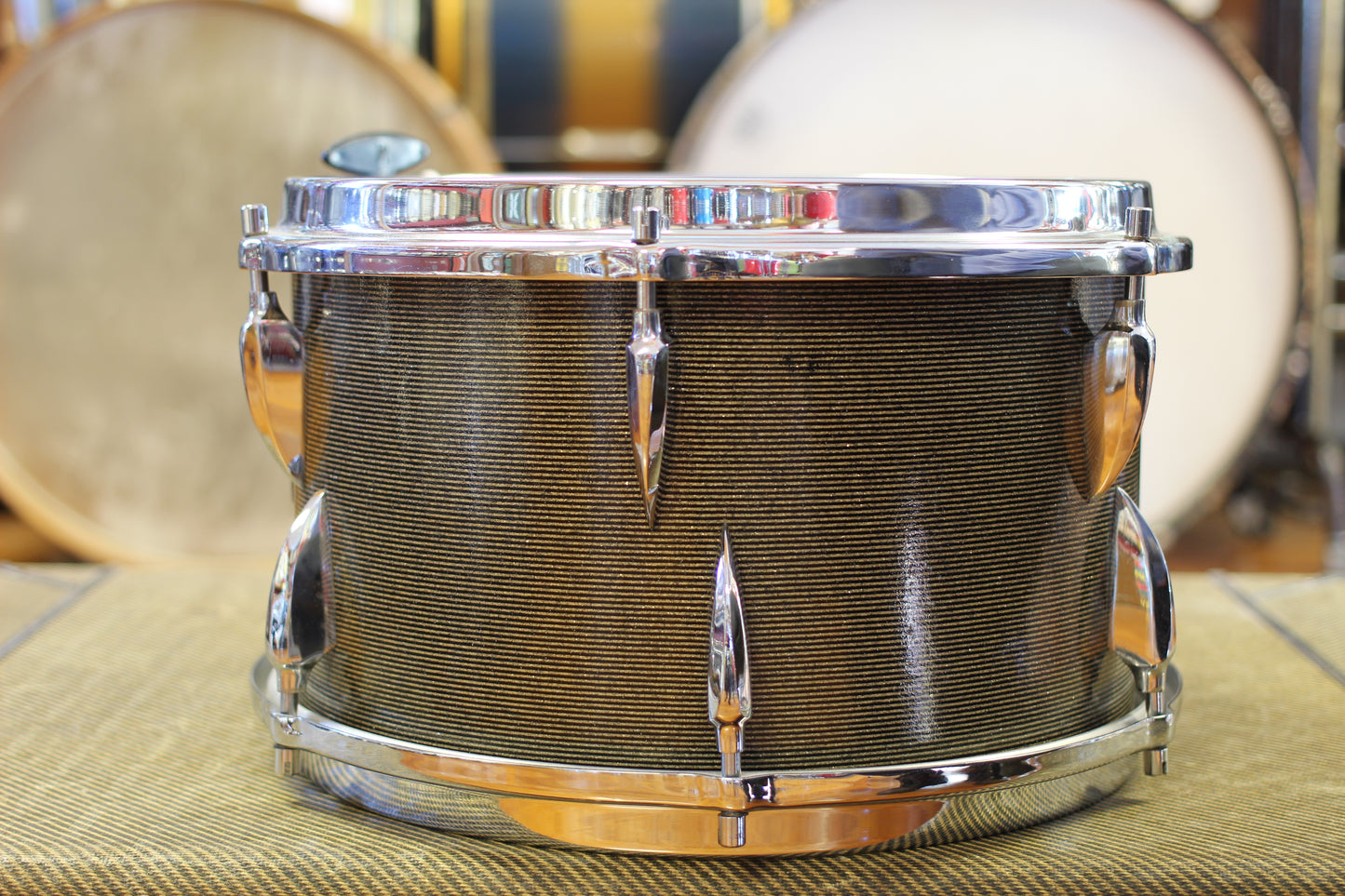 1960's Sonor Chicago Star Outfit in Black & Silver Striped Glitter 14x20 14x16 8x13