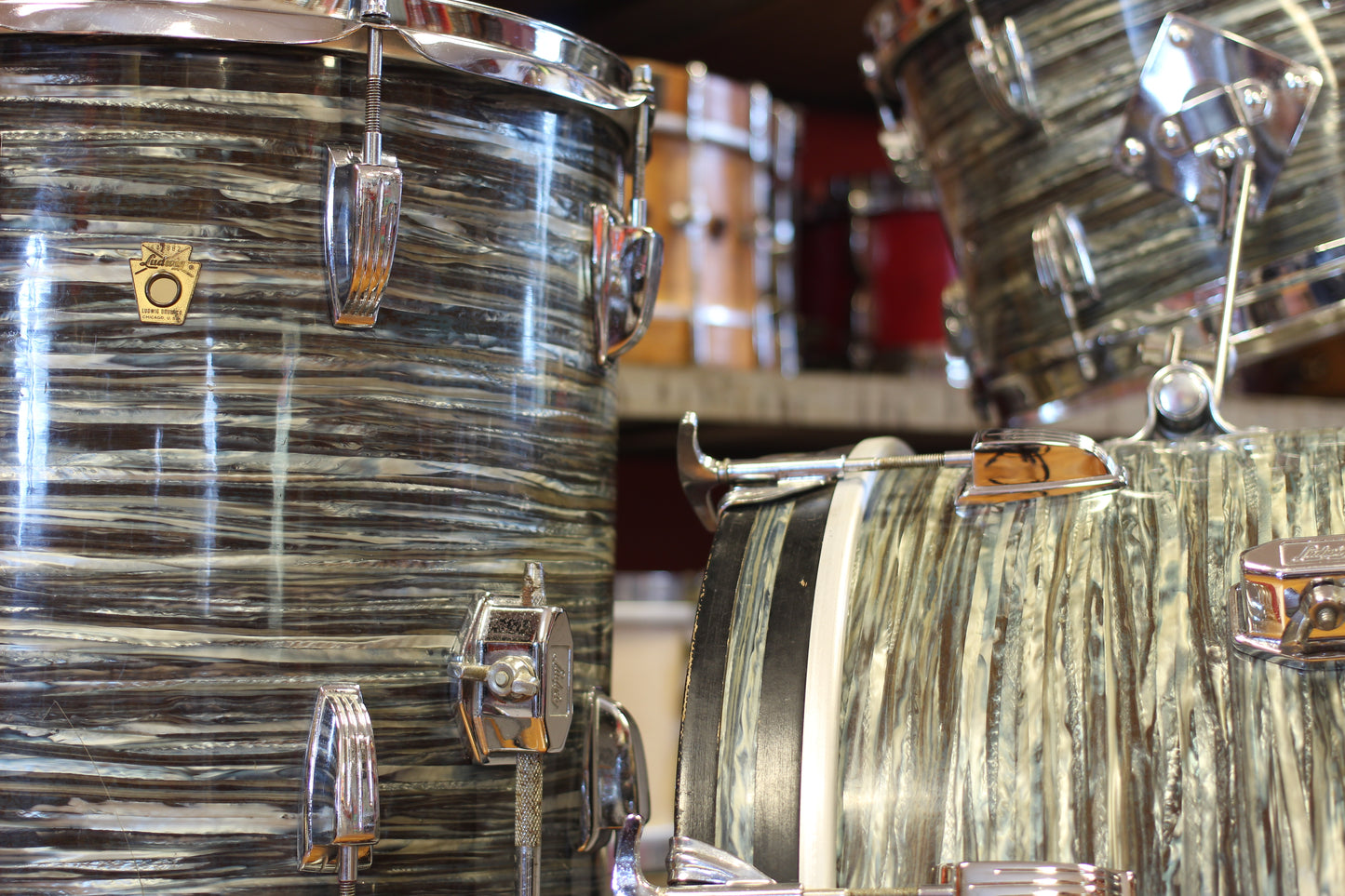 1967 Ludwig Downbeat in Oyster Blue Pearl 14x20 14x14 8x12
