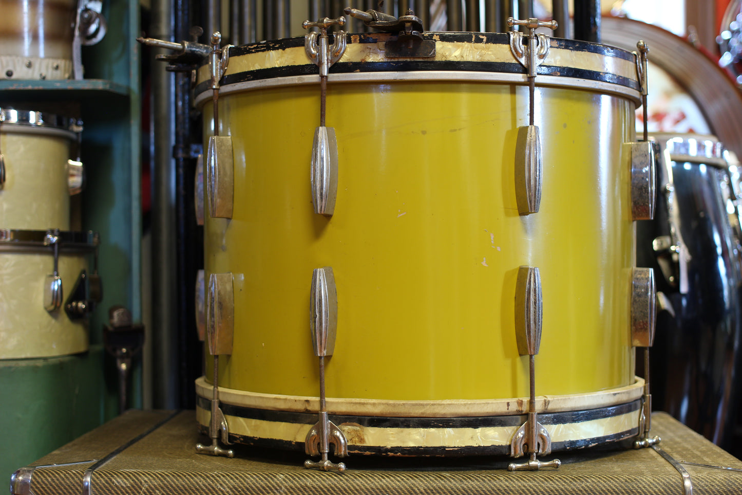 1940's Slingerland Radioking in Mustard Yellow Lacquer 14x20 16x16 12x14 9x13