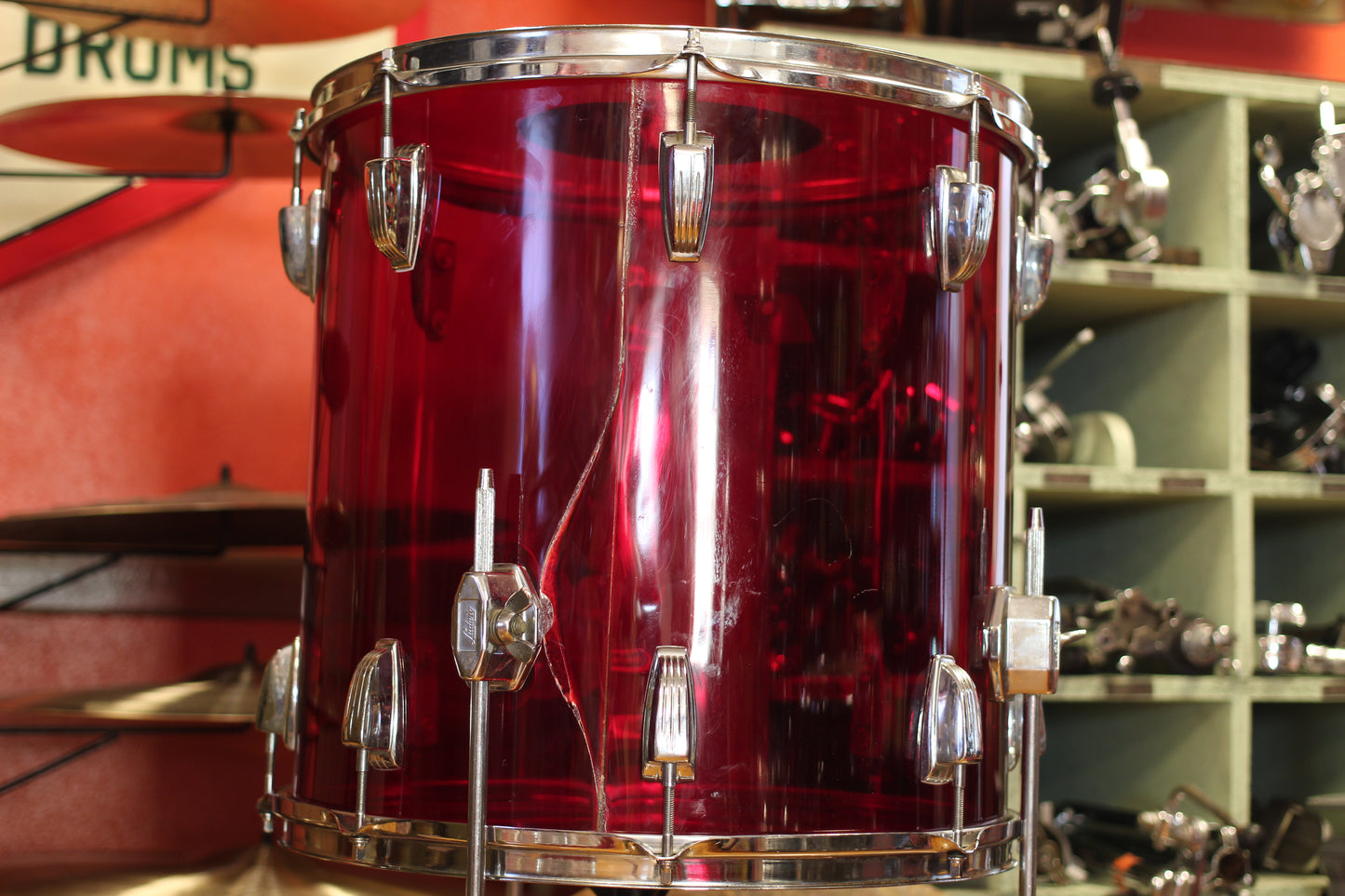 1970's Ludwig Vistalite 14x26 16x16 12x15 in Red Acrylic