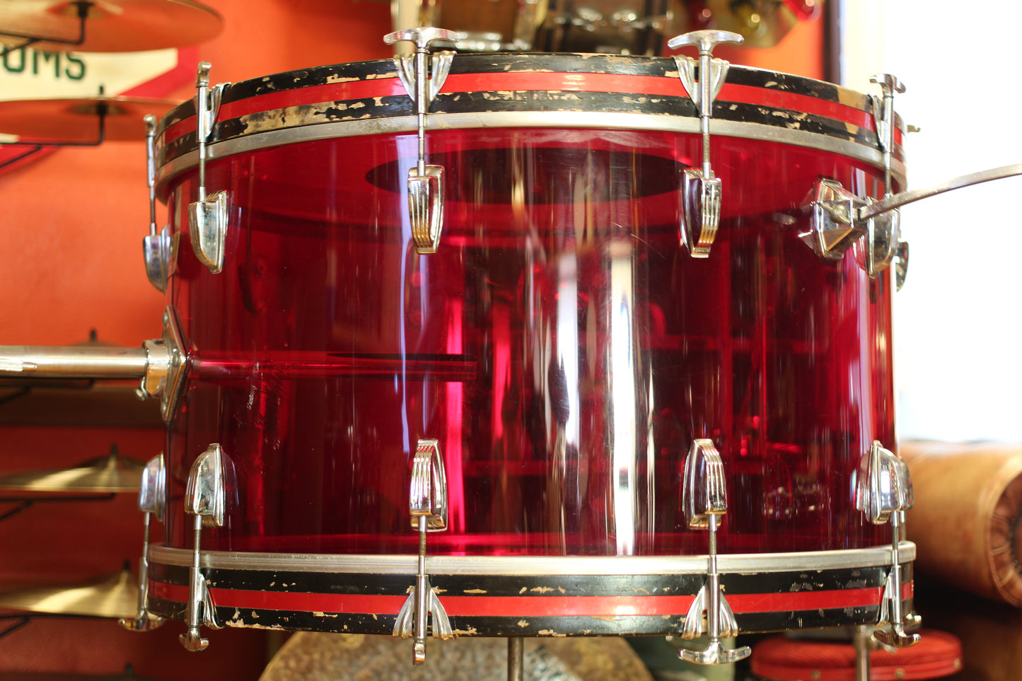 1970's Ludwig Vistalite 14x26 16x16 12x15 in Red Acrylic