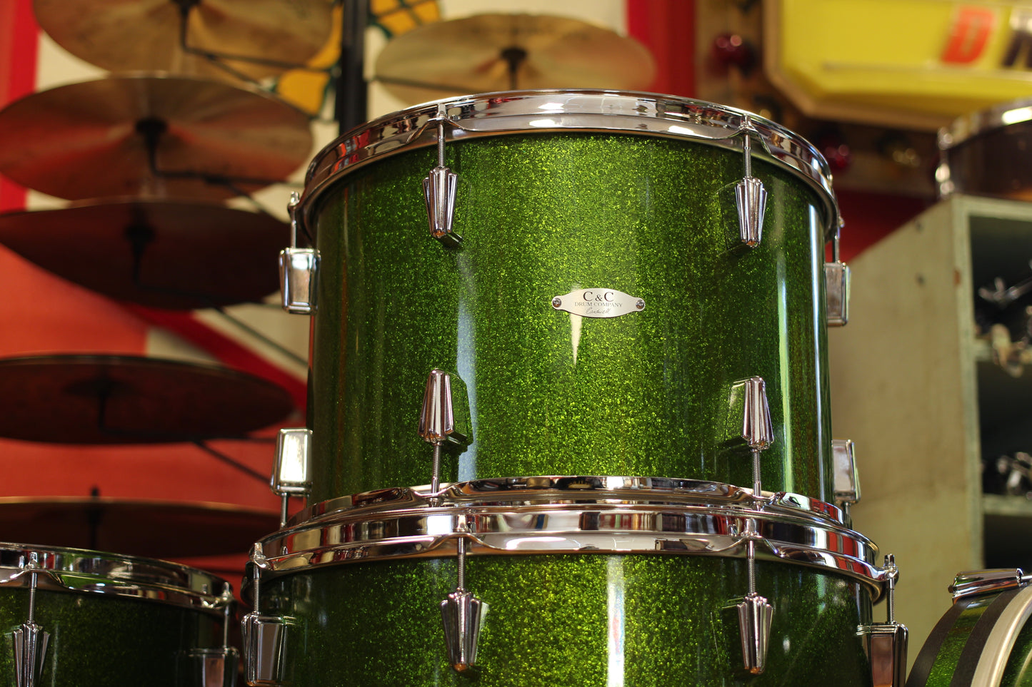 Used - C&C Drum Co. 12th & Vine in Kermit Green Sparkle 12x26 16x18 16x16 10x14