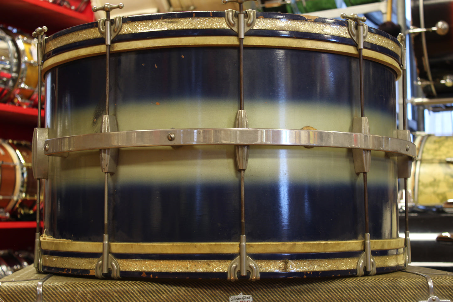 1930's Slingerland 14"x26" Radioking Bass Drum in Blue & Silver Duco