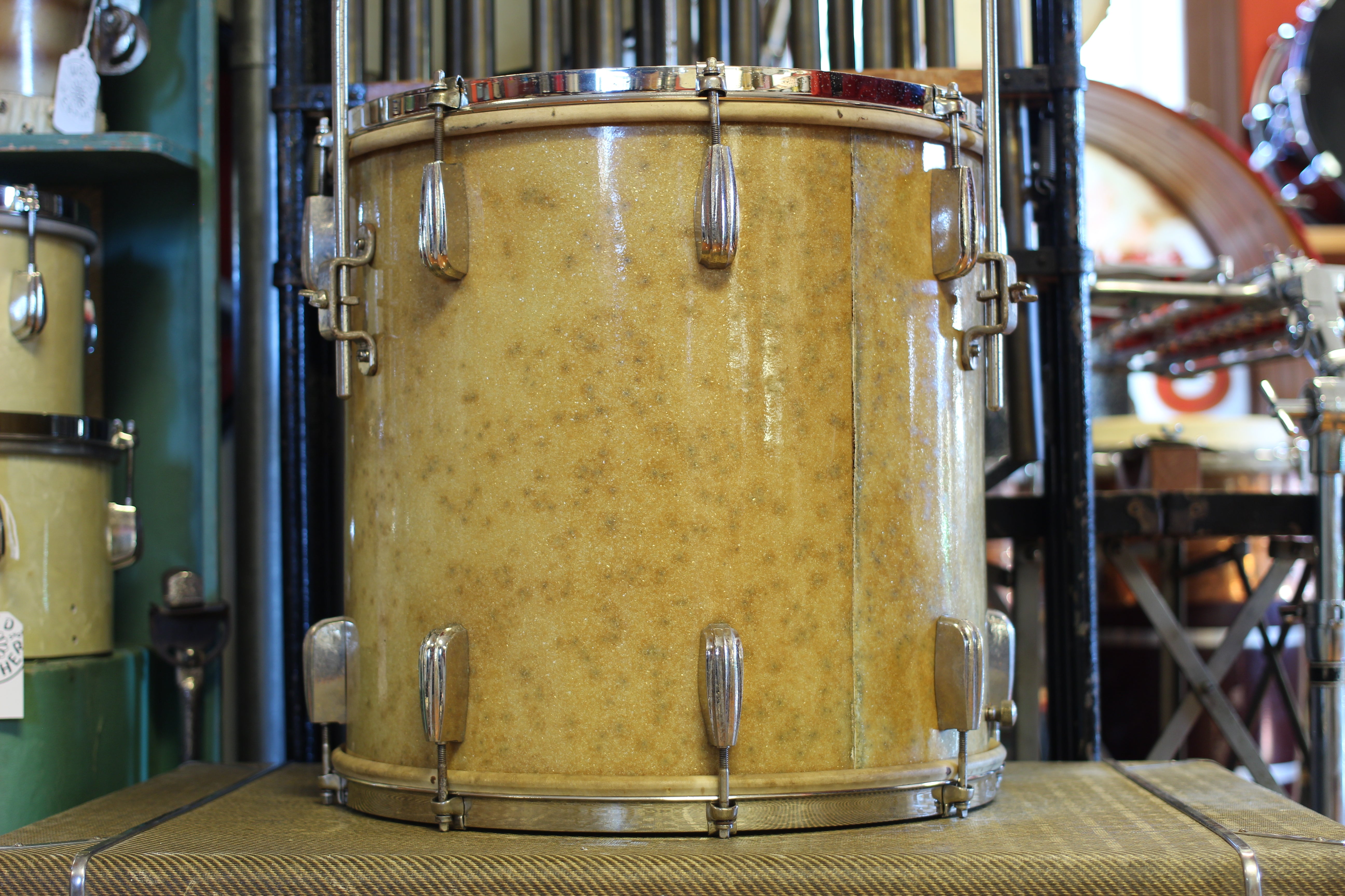 1940's Slingerland Radioking 'Buddy Schutz' Sparkling Silver Pearl 14x24  16x16 9x13 7x14