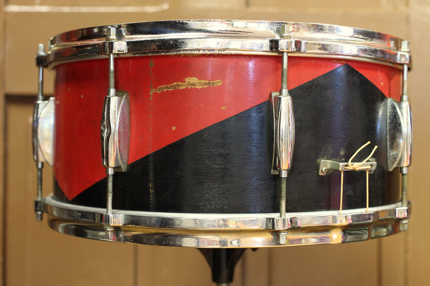 1950's Gretsch 'Renown' Snare Drum 6.5"x14" in Red & Ebony Harlequin