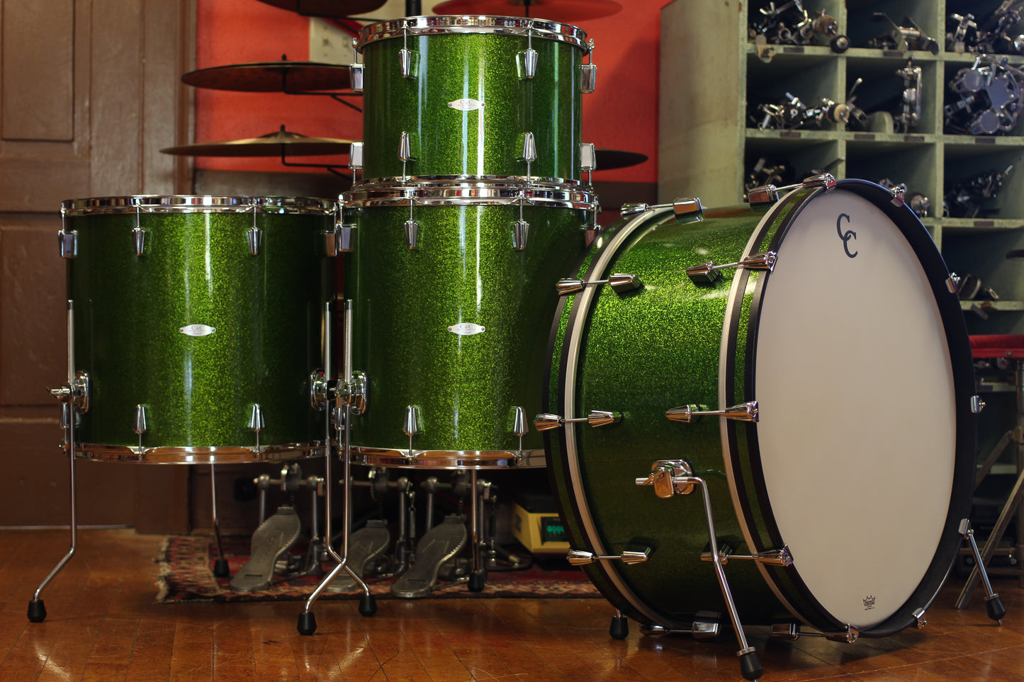 Used - C&C Drum Co. 12th & Vine in Kermit Green Sparkle 12x26 16x18 16x16 10x14