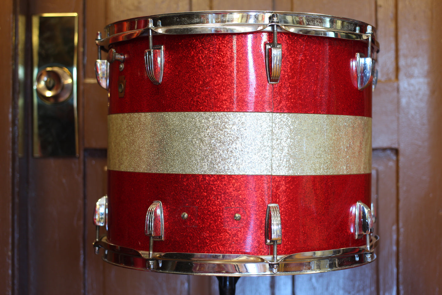 1968 Ludwig 12"x15" Tenor Drum in Red & Silver Sparkle Tri-Band