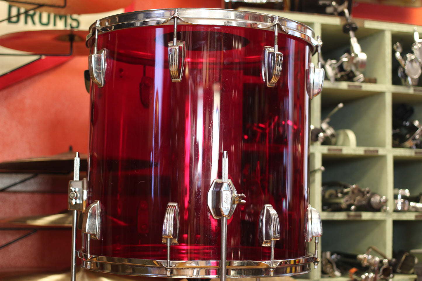 1970's Ludwig Vistalite 14x26 16x16 12x15 in Red Acrylic