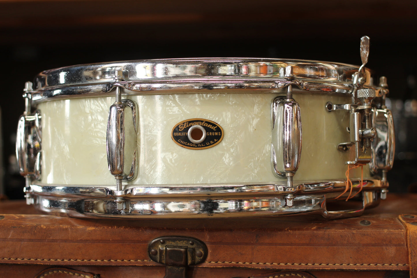 1950's Slingerland 4"x14" Snare Drum in White Marine Pearl