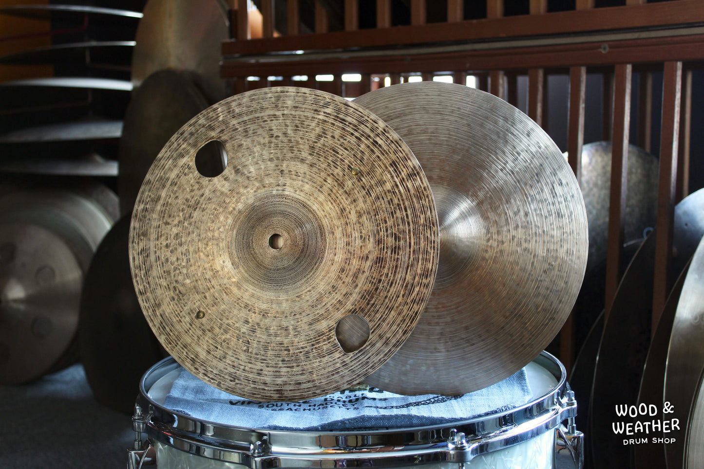 Used 13" Unknown Brand Vented Riveted Hi Hat Cymbals 730/764g