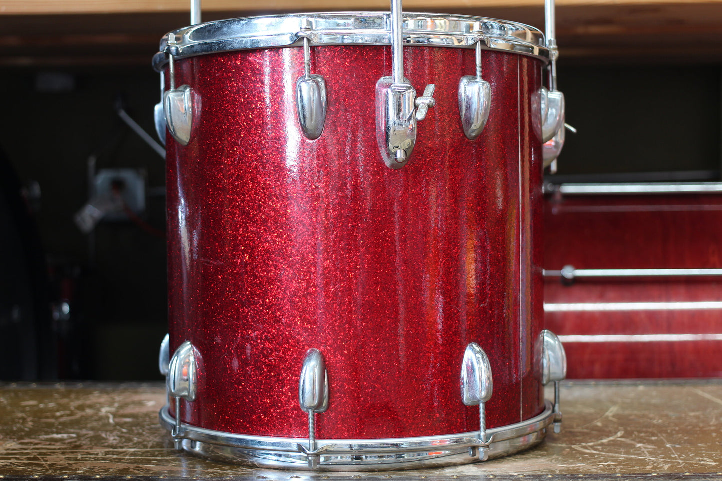 1960's Slingerland 'Modern Jazz' Outfit in Red Sparkle 14x20 14x14 8x12