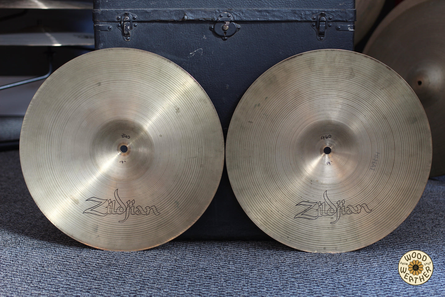 1970s A. Zildjian 14" "Hollow Ink Stamp" Hi-Hat Cymbals 840/960g