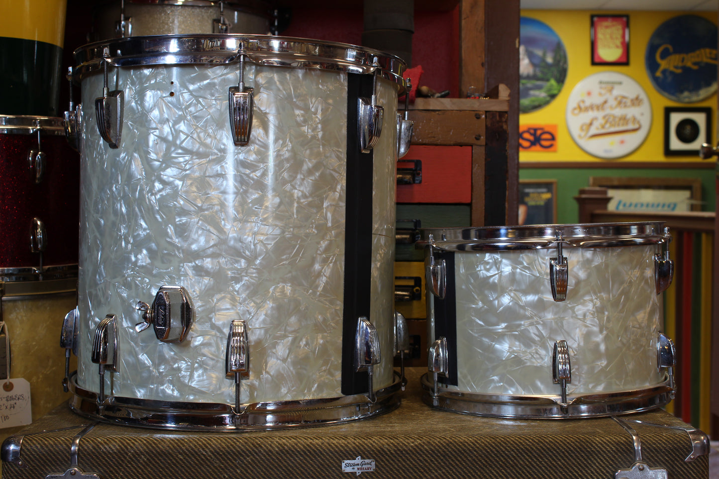 1990's Lawton Drum Co. 8x12 & 16x16 Tom/Floor Tom in White Marine Pearl