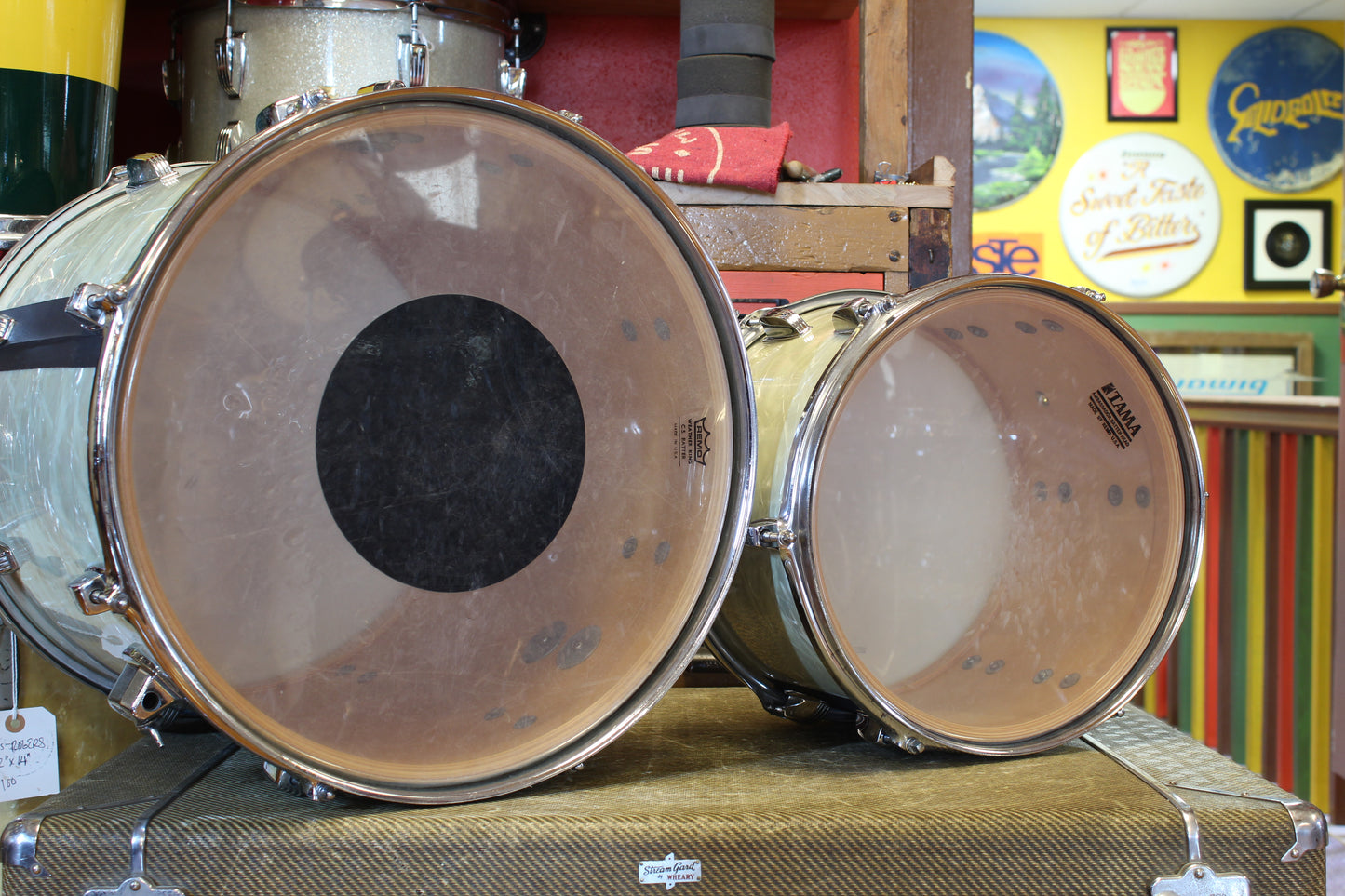 1990's Lawton Drum Co. 8x12 & 16x16 Tom/Floor Tom in White Marine Pearl