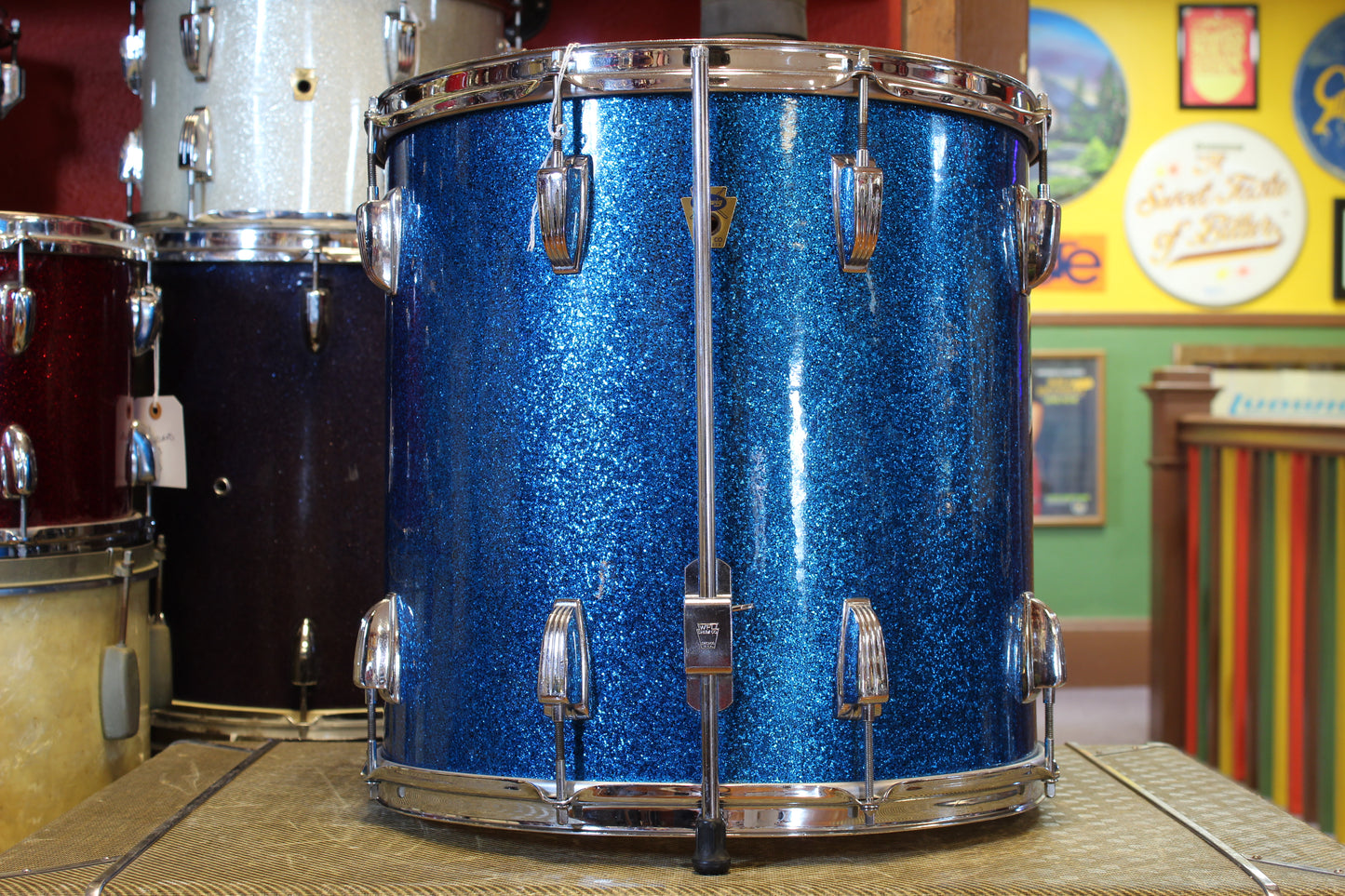 1950's Ludwig 16x16 transition Badge Floor Tom in Blue Sparkle